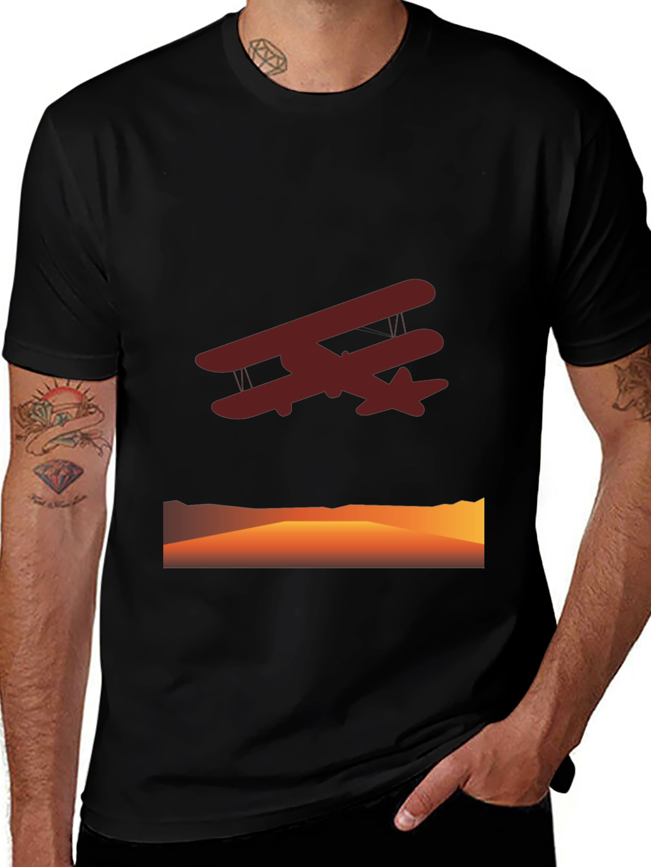 Vintage Biplane Sunset Graphic Tee