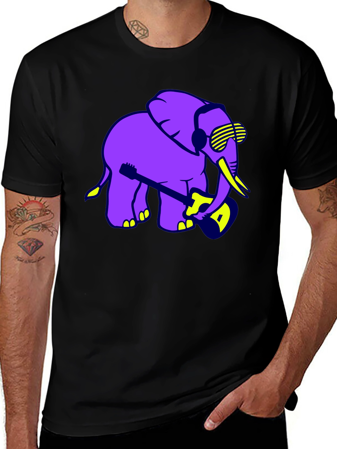 Variant 16 of Cool Elephant Guitar Player Graphic T-Shirt