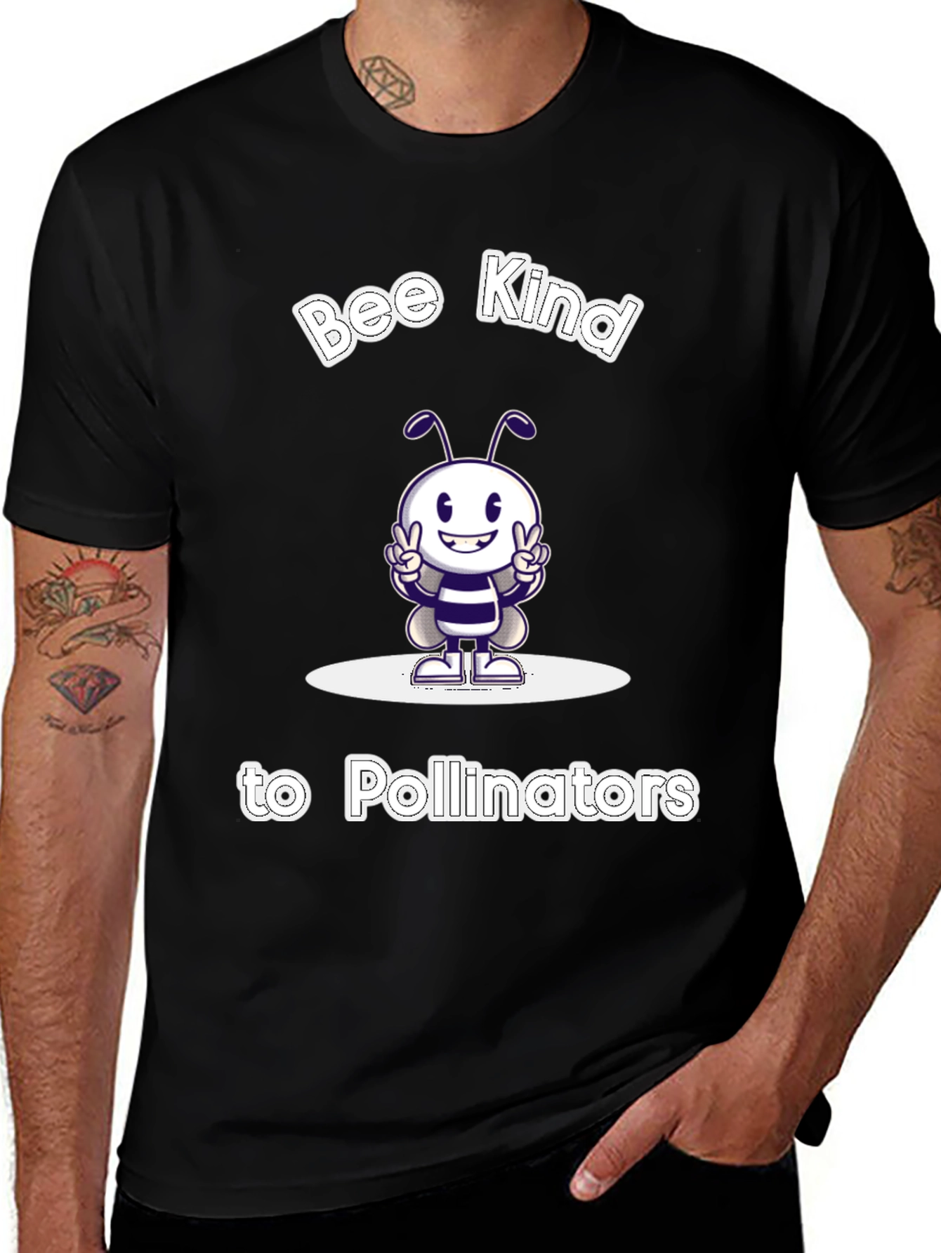 Bee Kind to Pollinators T-Shirt - Black Crew Neck