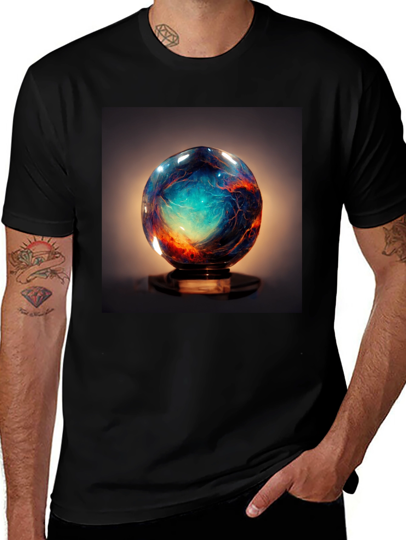 Variant 17 of Galaxy Sphere Graphic Tee - Black Cotton T-Shirt