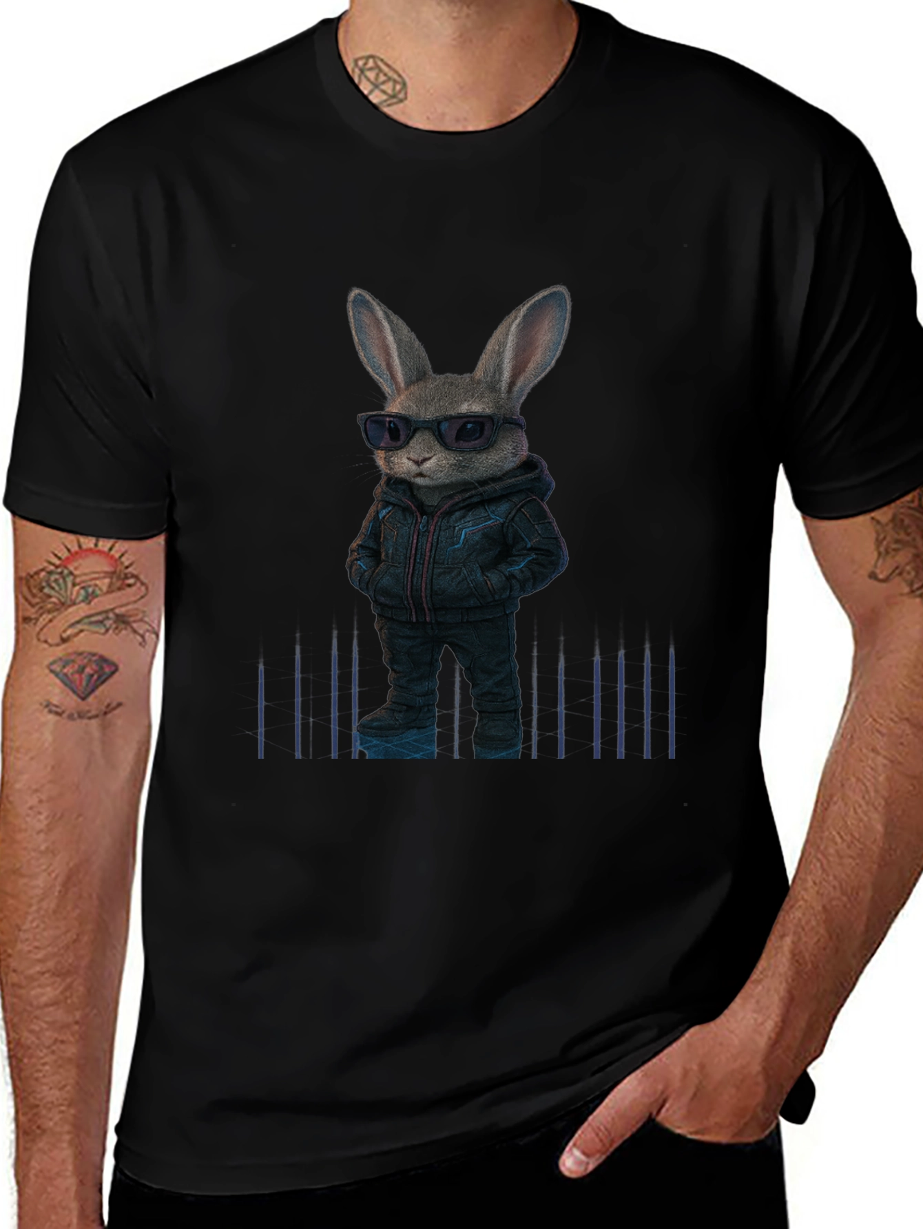 Cool Rabbit Graphic Black T-Shirt