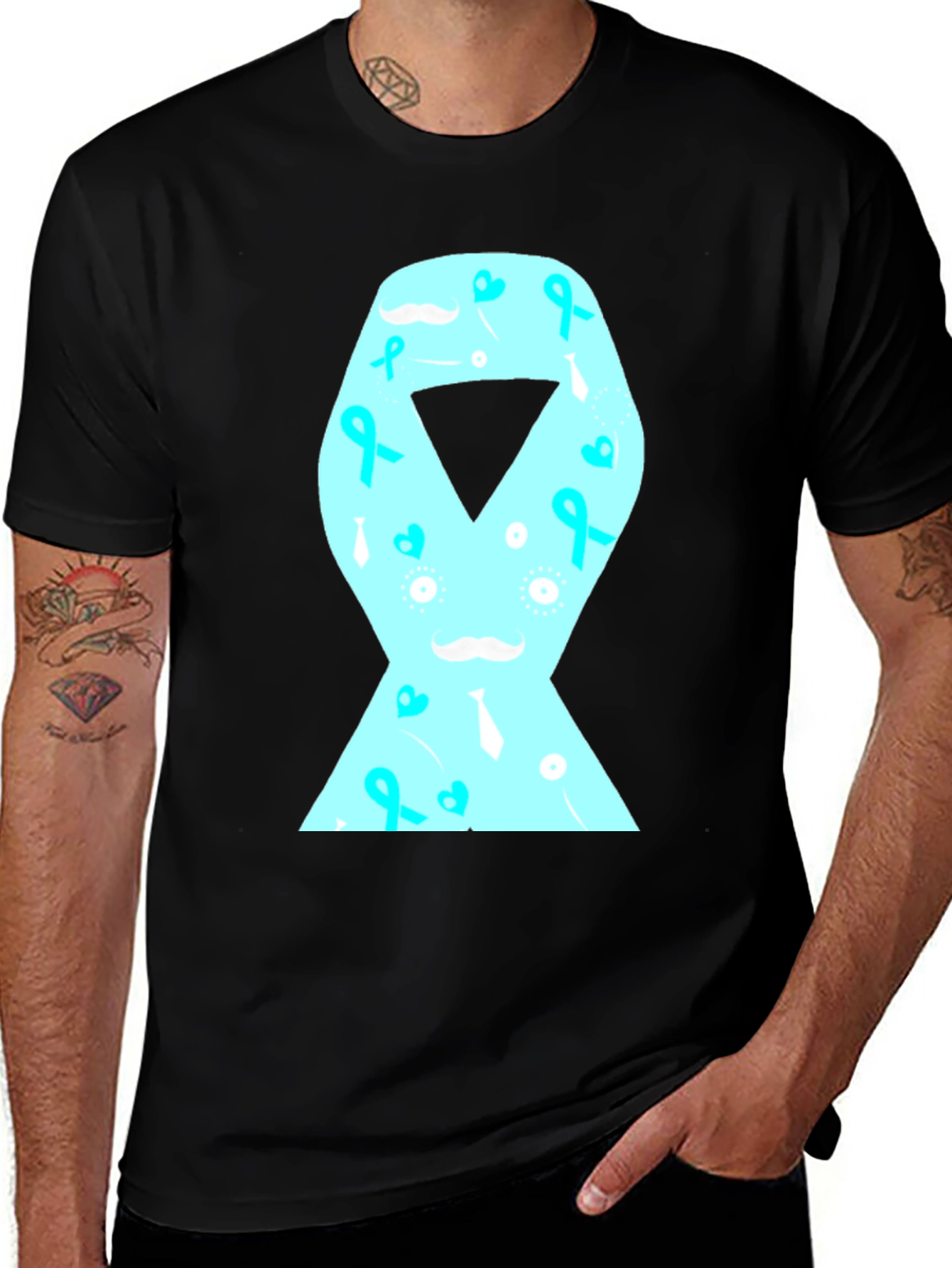 Variant 16 of Men's Black T-Shirt with Teal Ribbon Graphic