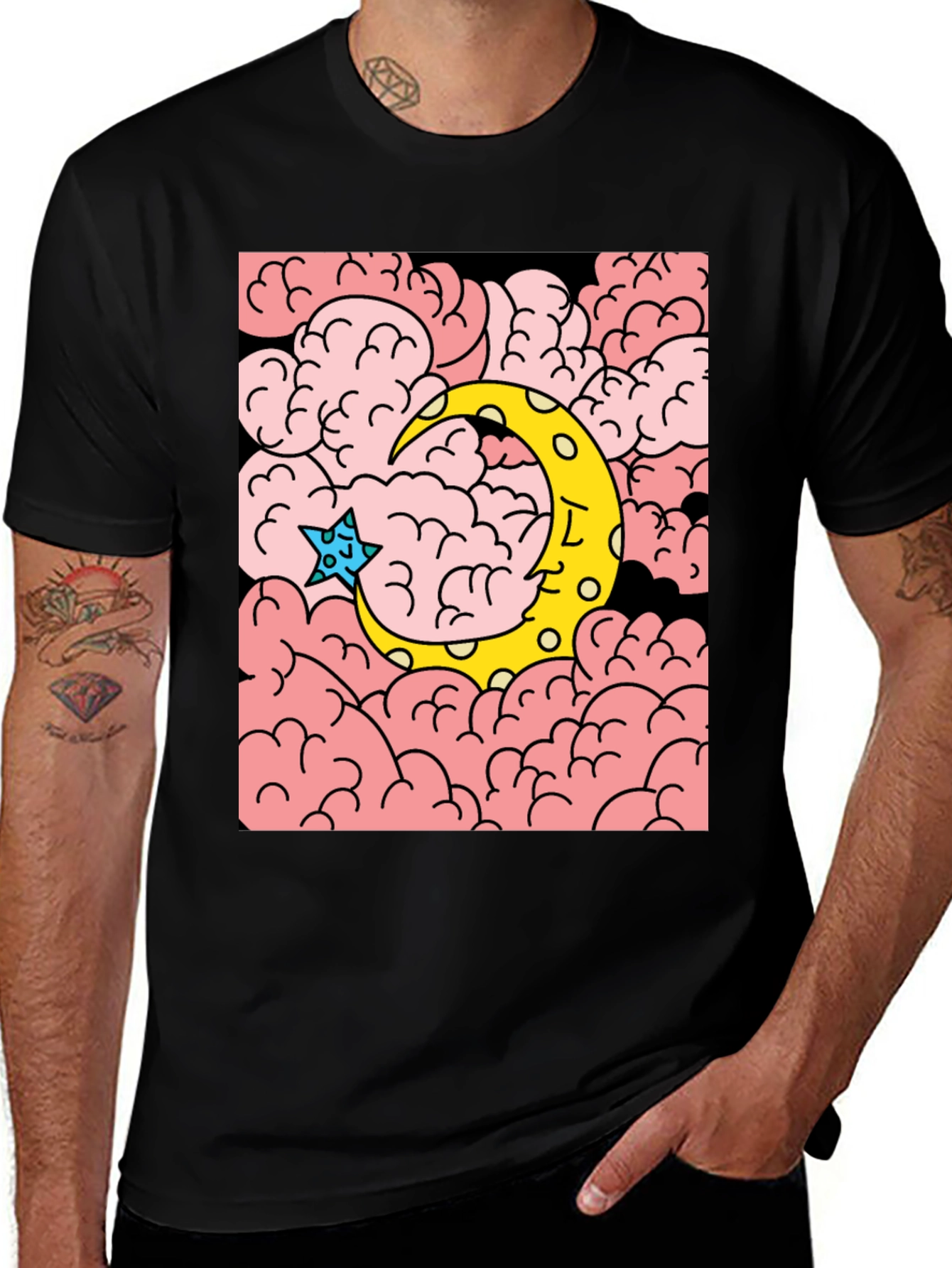 Variant 30 of Celestial Dreams T-Shirt: Moon and Star Graphic Tee