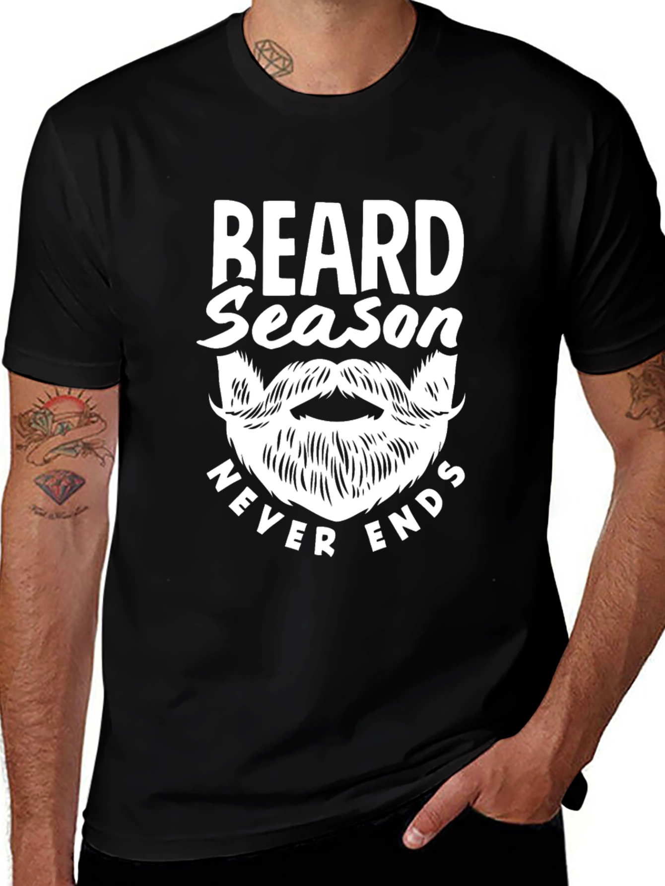 Variant 18 of Beard Season Never Ends Graphic Tee - Black Cotton T-Shirt