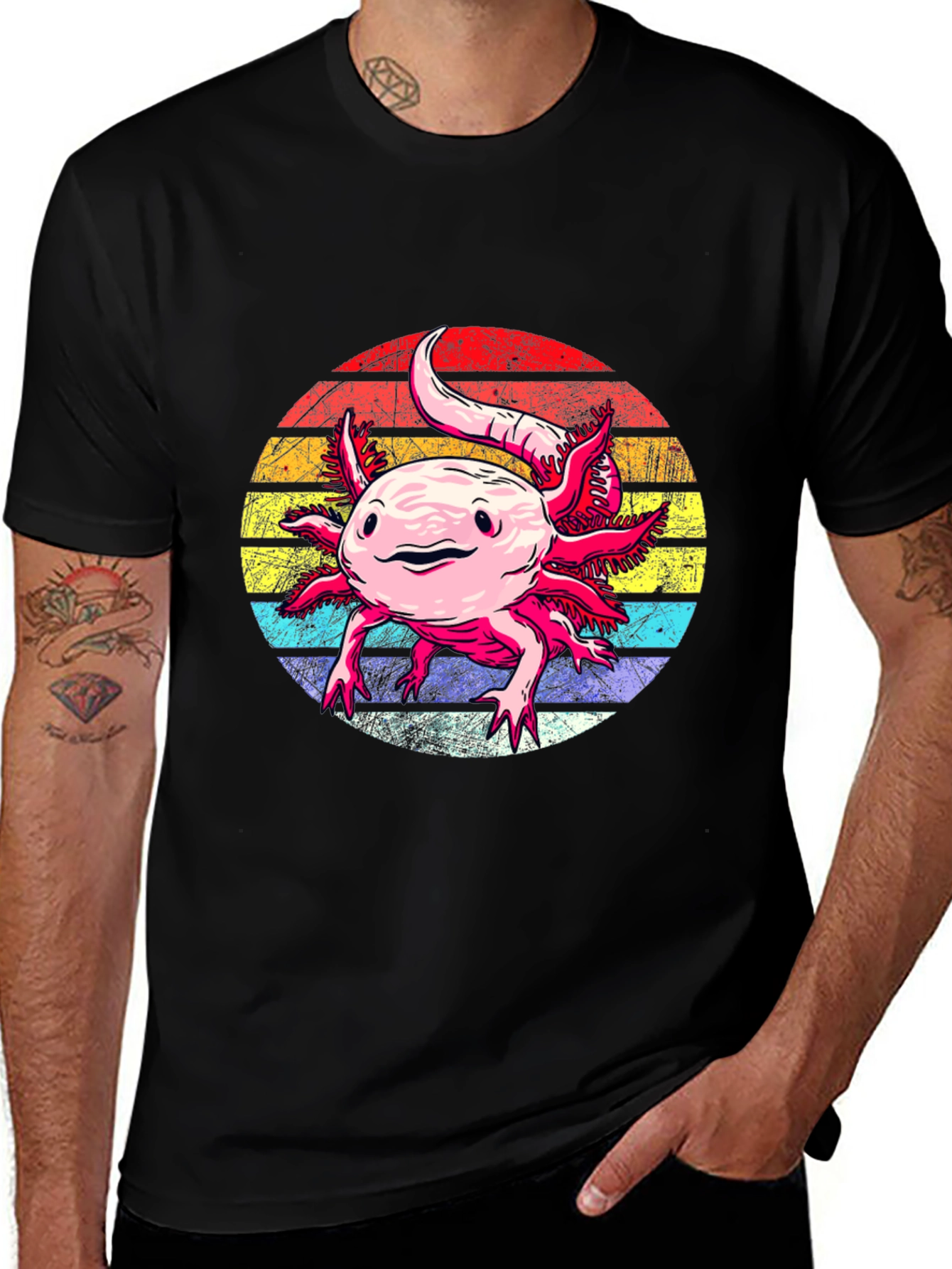 Variant 12 of Axolotl Retro Sunset Graphic Tee