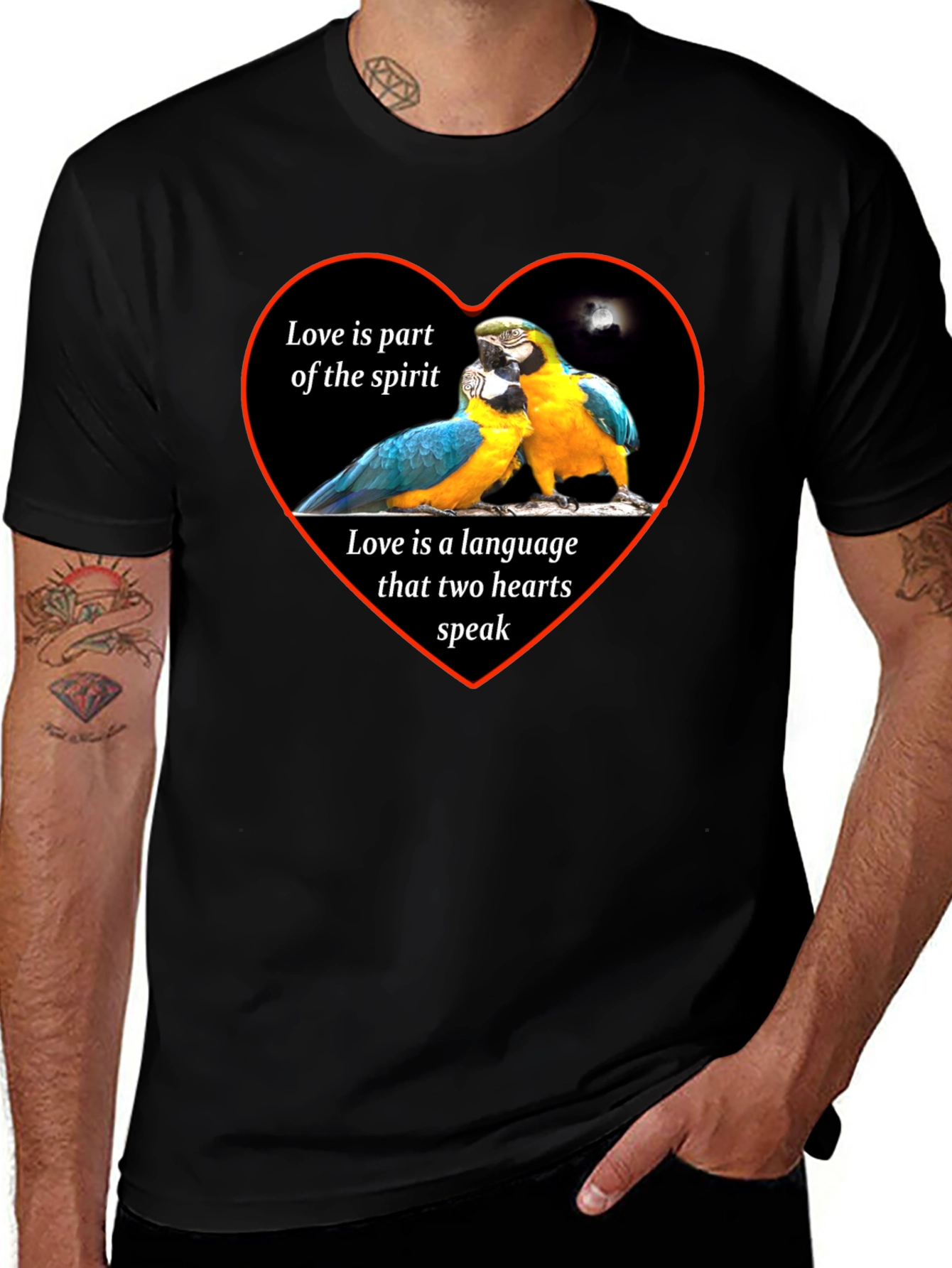 Variant 30 of Love Parrots Heart T-Shirt - Spirit & Language