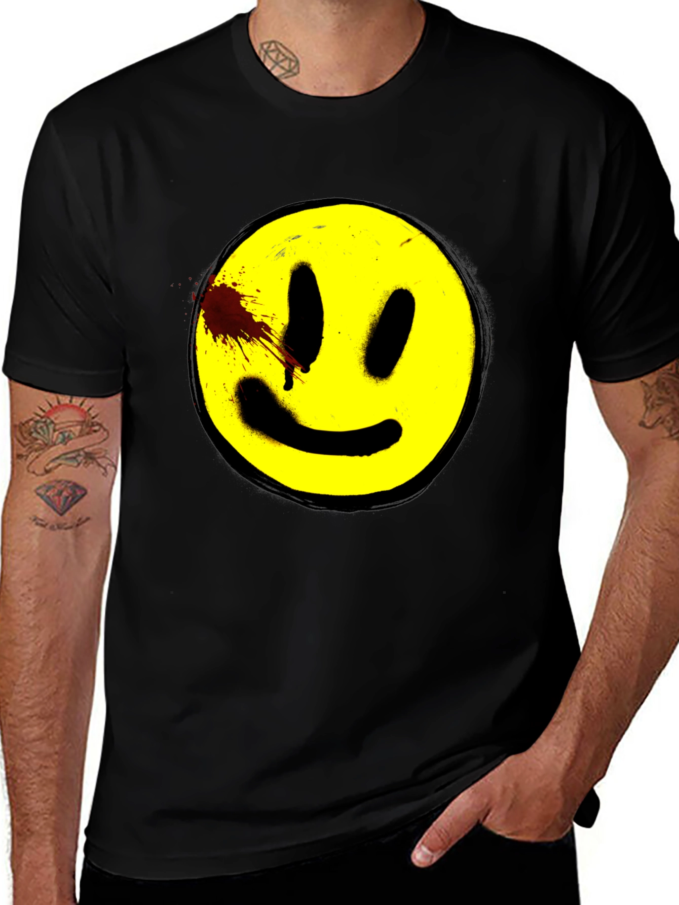 Variant 11 of Watchmen Smiley Face Graphic T-Shirt - Classic Geek Tee