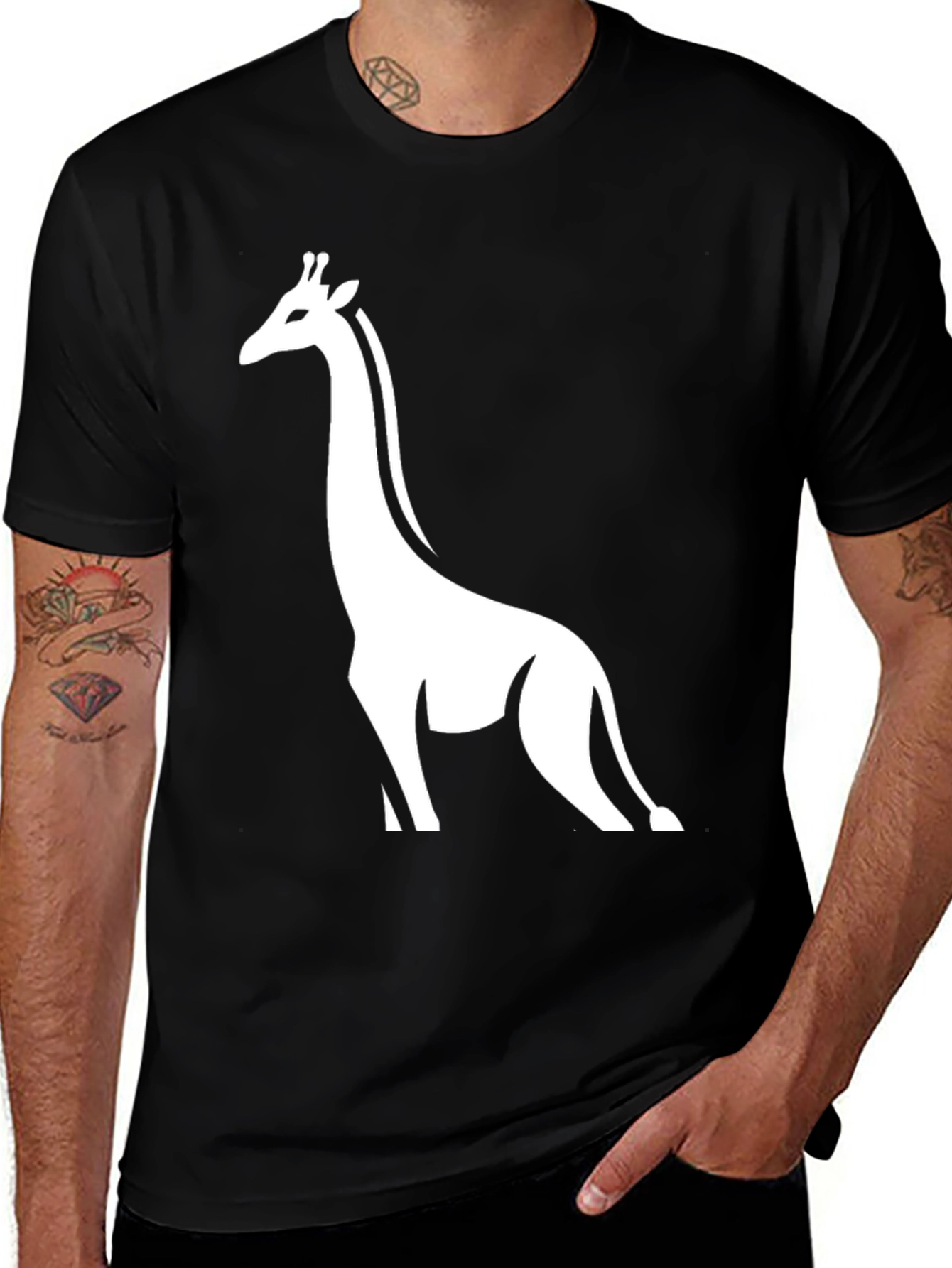 Giraffe Graphic Print Black T-Shirt