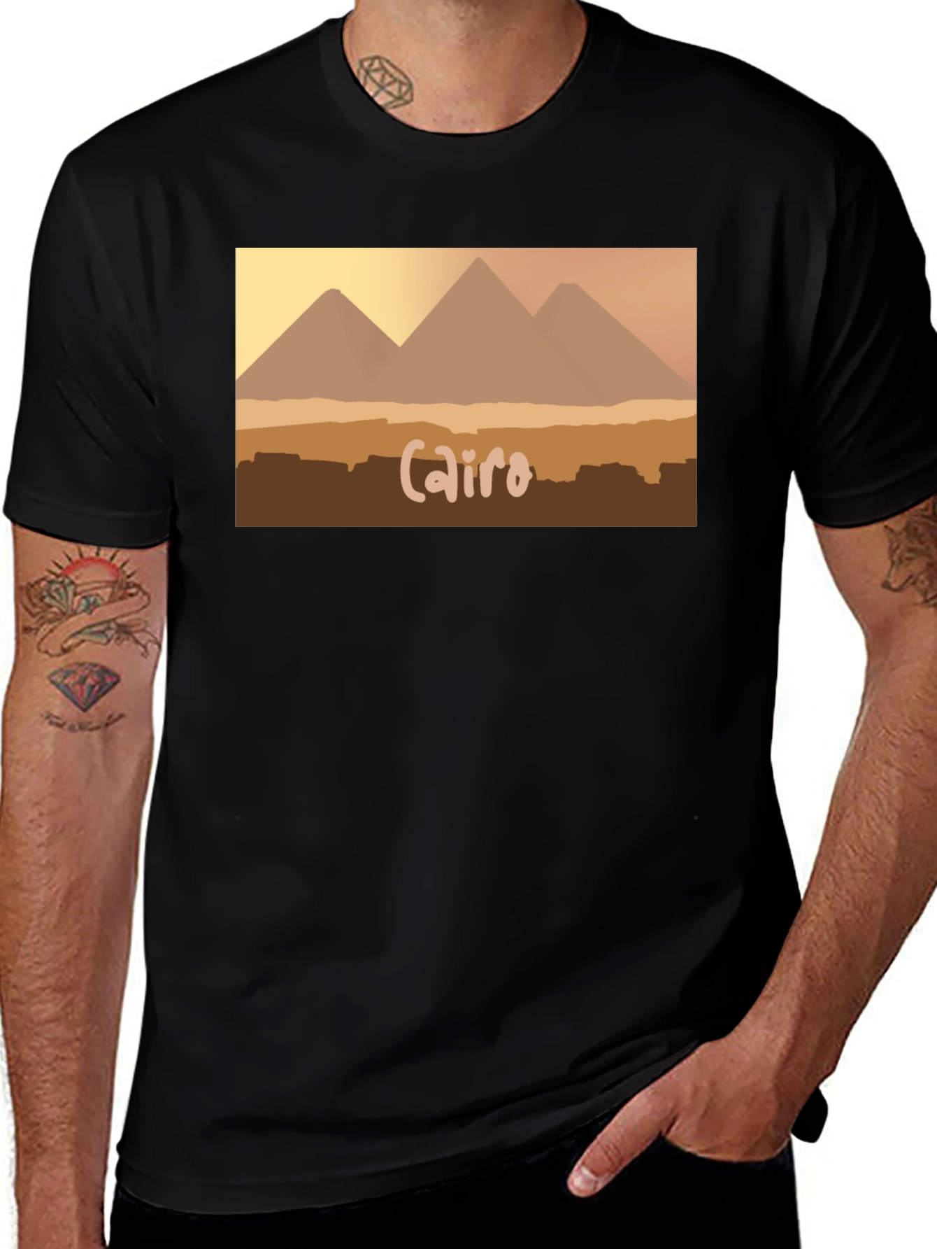 Cairo Pyramids Graphic Tee - Black Cotton T-Shirt