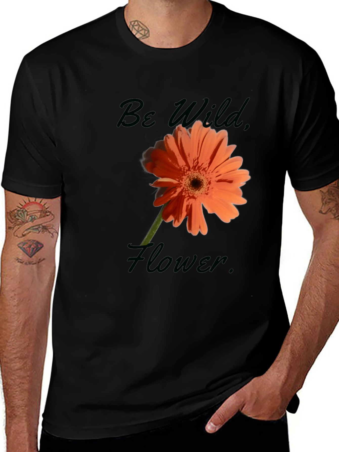 Variant 30 of Be Wild Flower Graphic Tee - Black Casual T-Shirt