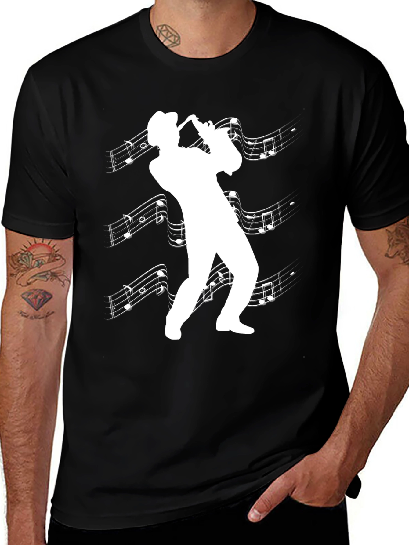 Variant 28 of Jazz Saxophone Musician Graphic Black T-Shirt