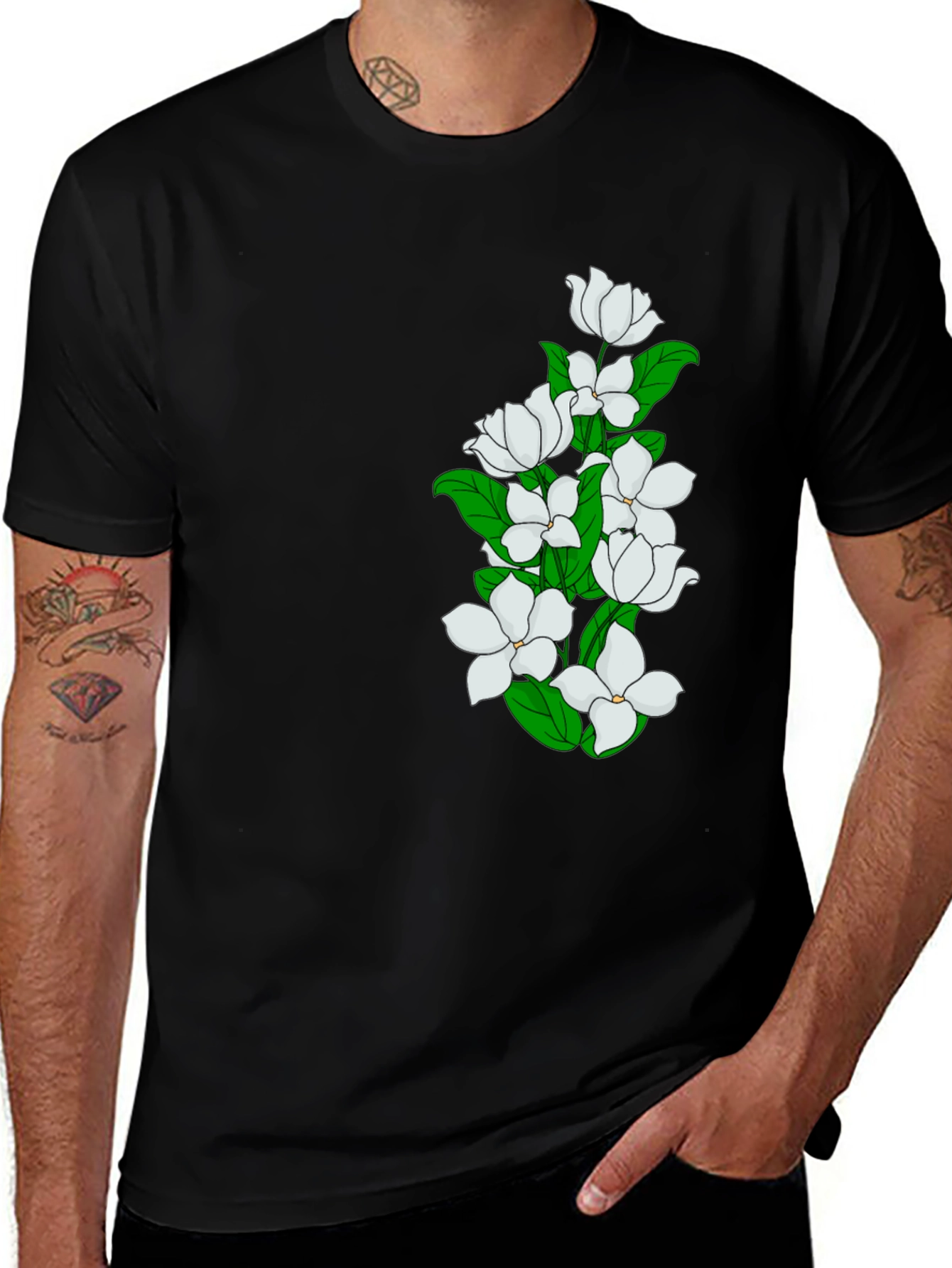Variant 22 of Elegant Black T-Shirt with Floral Design