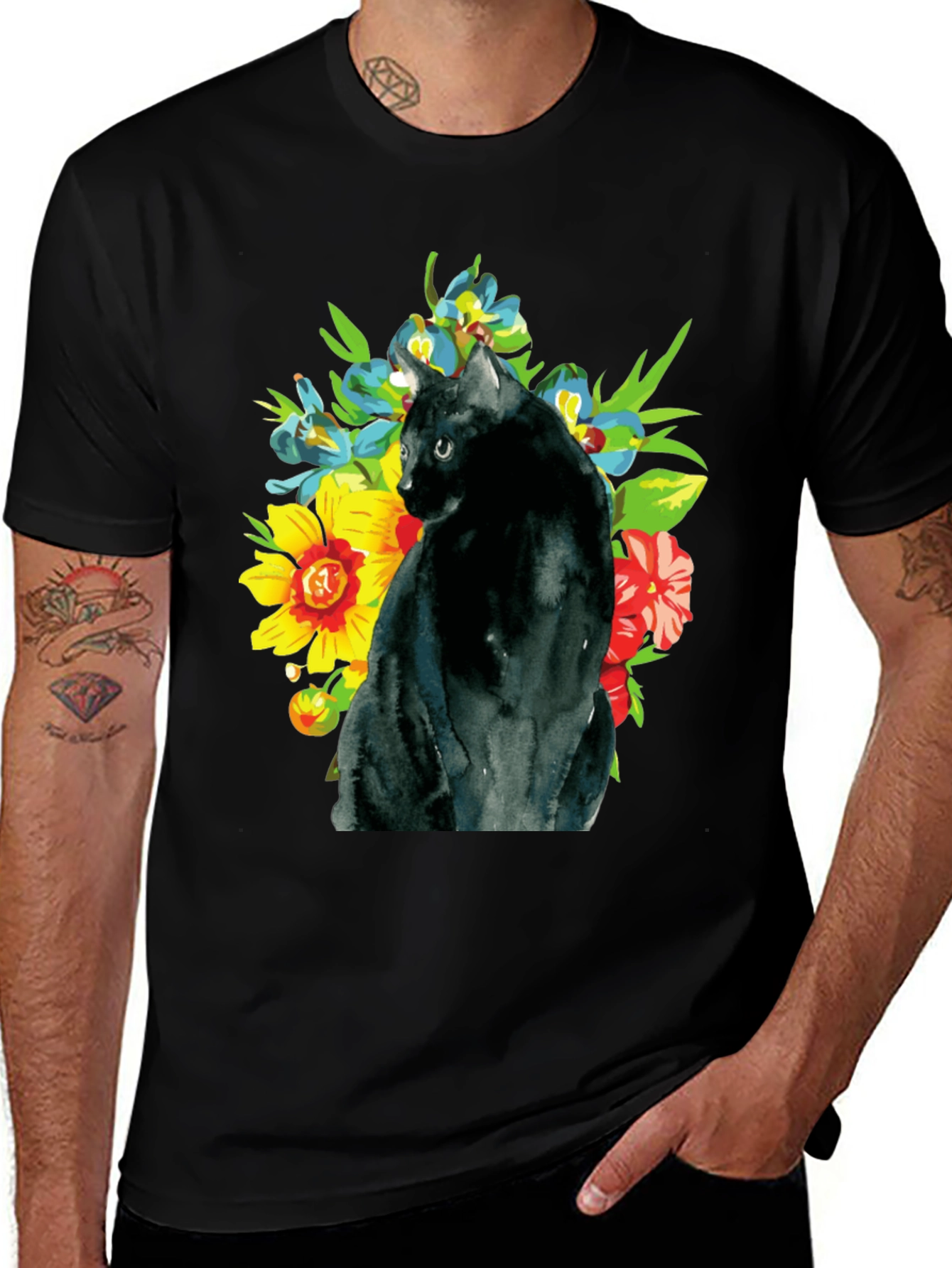 Variant 9 of Black Cat Floral T-Shirt
