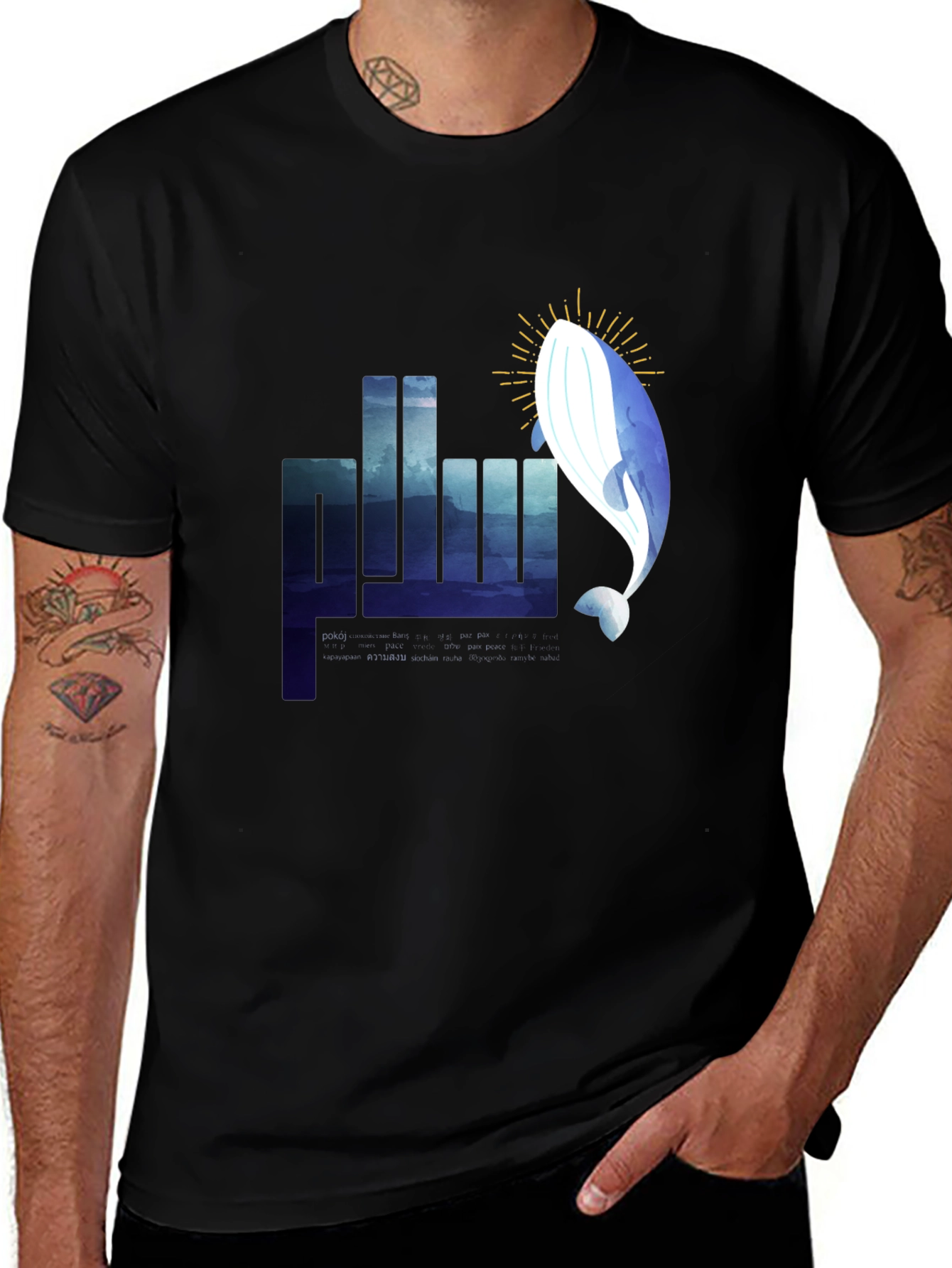 Variant 8 of Whale Graphic Tee - Black Cotton T-Shirt
