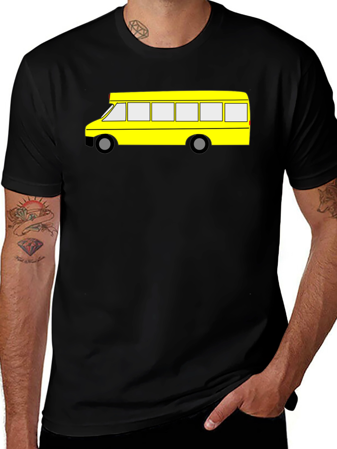 Variant 20 of Cool Black T-Shirt with Yellow Cartoon Bus