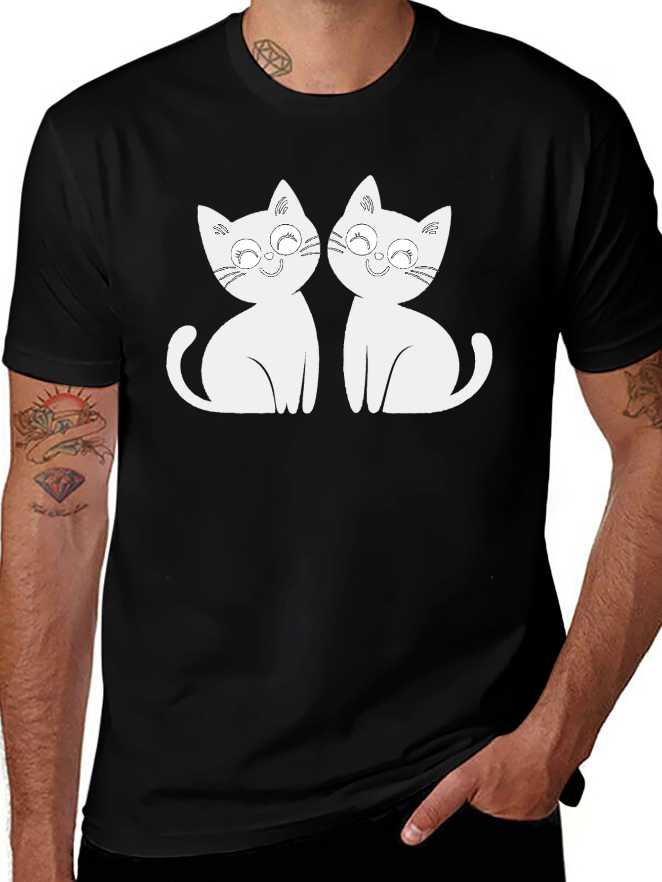 Variant 7 of Cute Cats Graphic Tee - Black T-Shirt