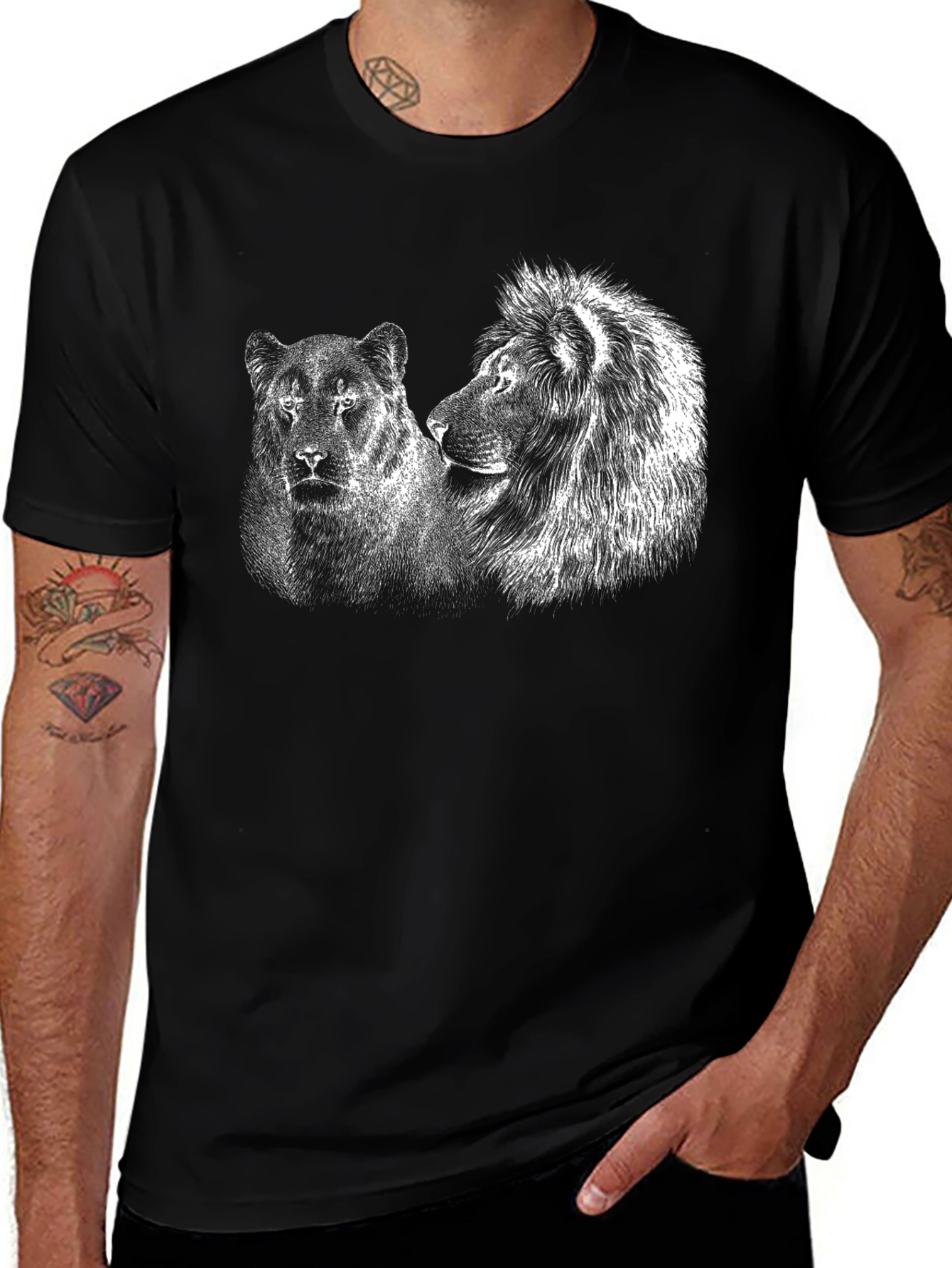 Variant 12 of Lion and Lioness Graphic Tee - Black Cotton T-Shirt