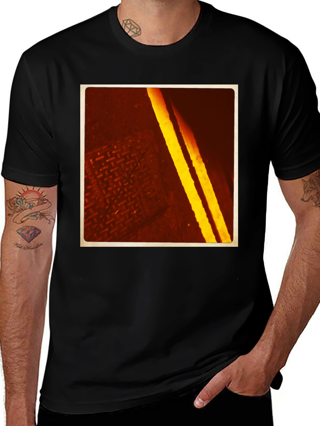 Variant 27 of Road Lines Graphic Tee - Modern Black Cotton T-Shirt