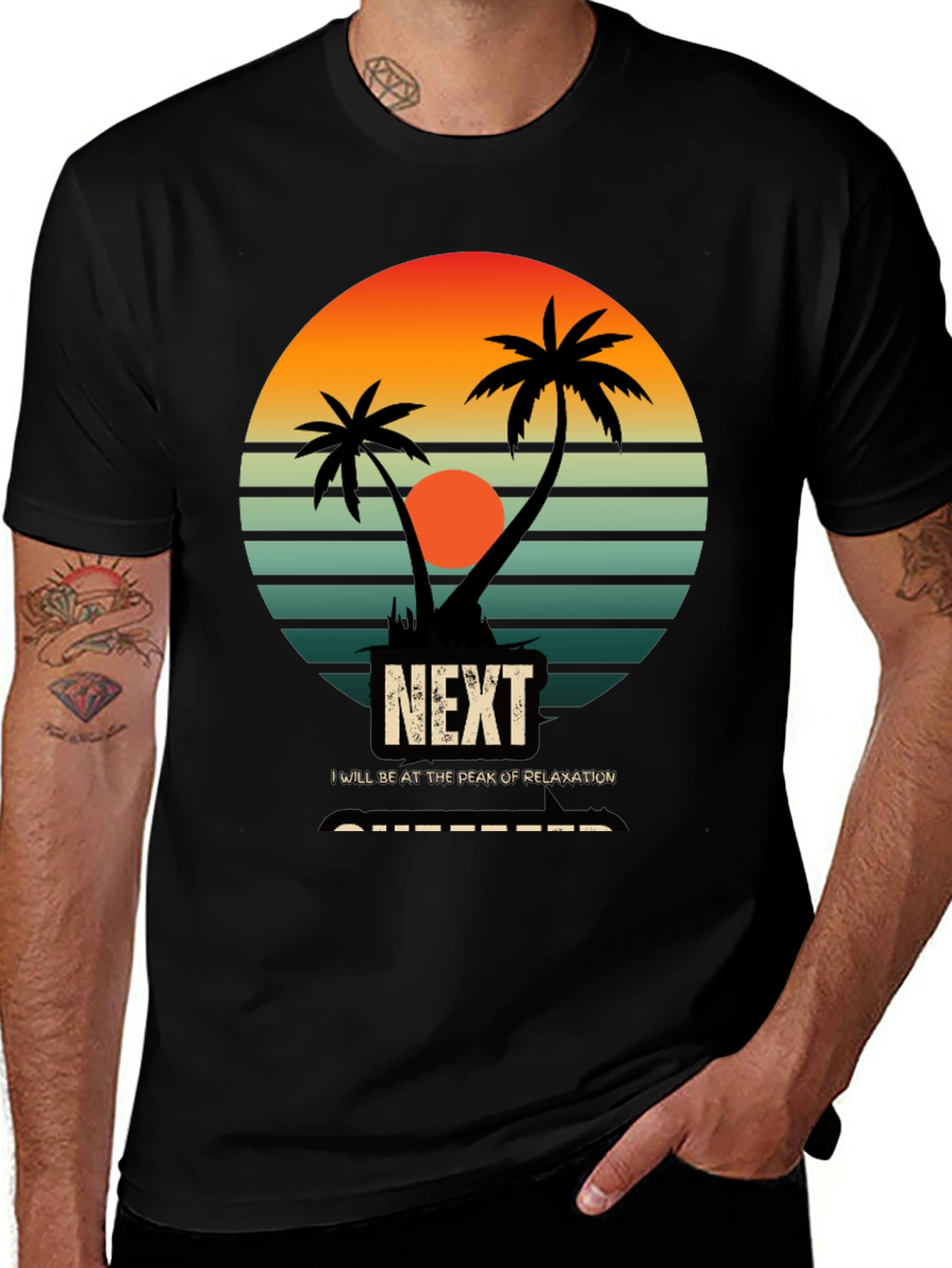 Variant 30 of Relaxation Mode T-Shirt: Palm Tree Sunset Graphic Tee