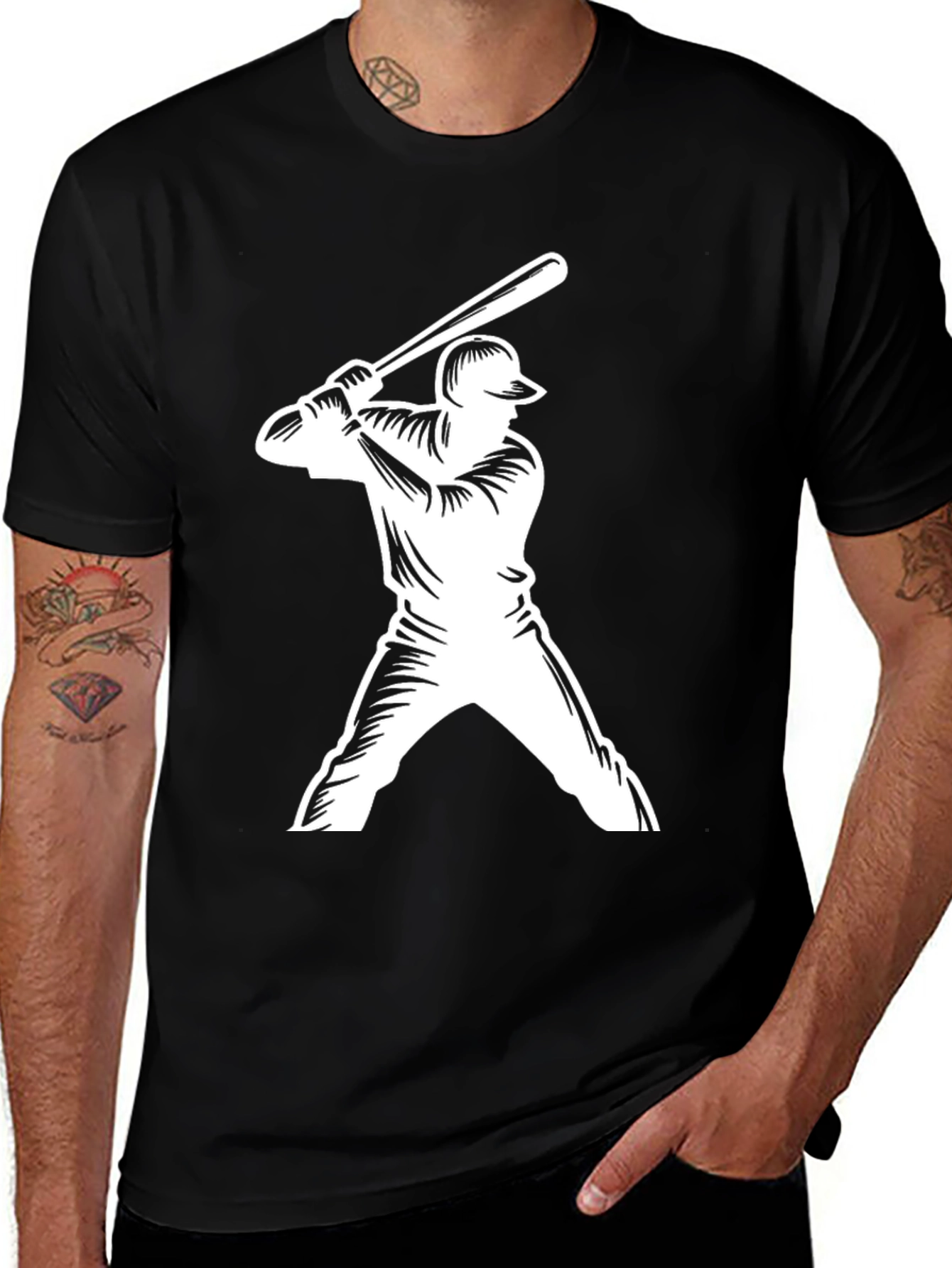 Variant 7 of Baseball Player Graphic Tee - Black Casual T-Shirt