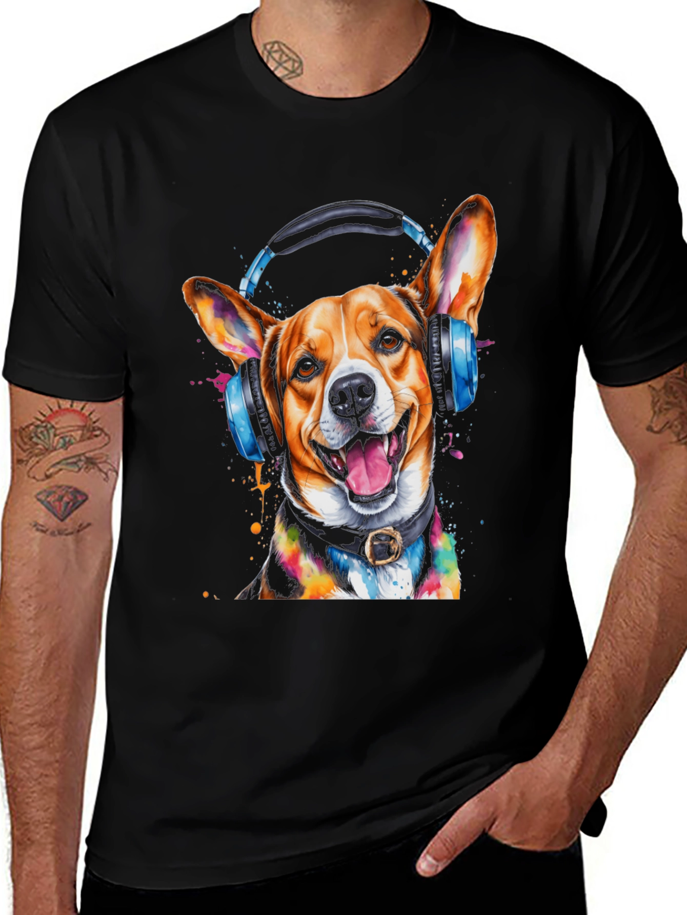 Variant 14 of Dog with Headphones Graphic Tee