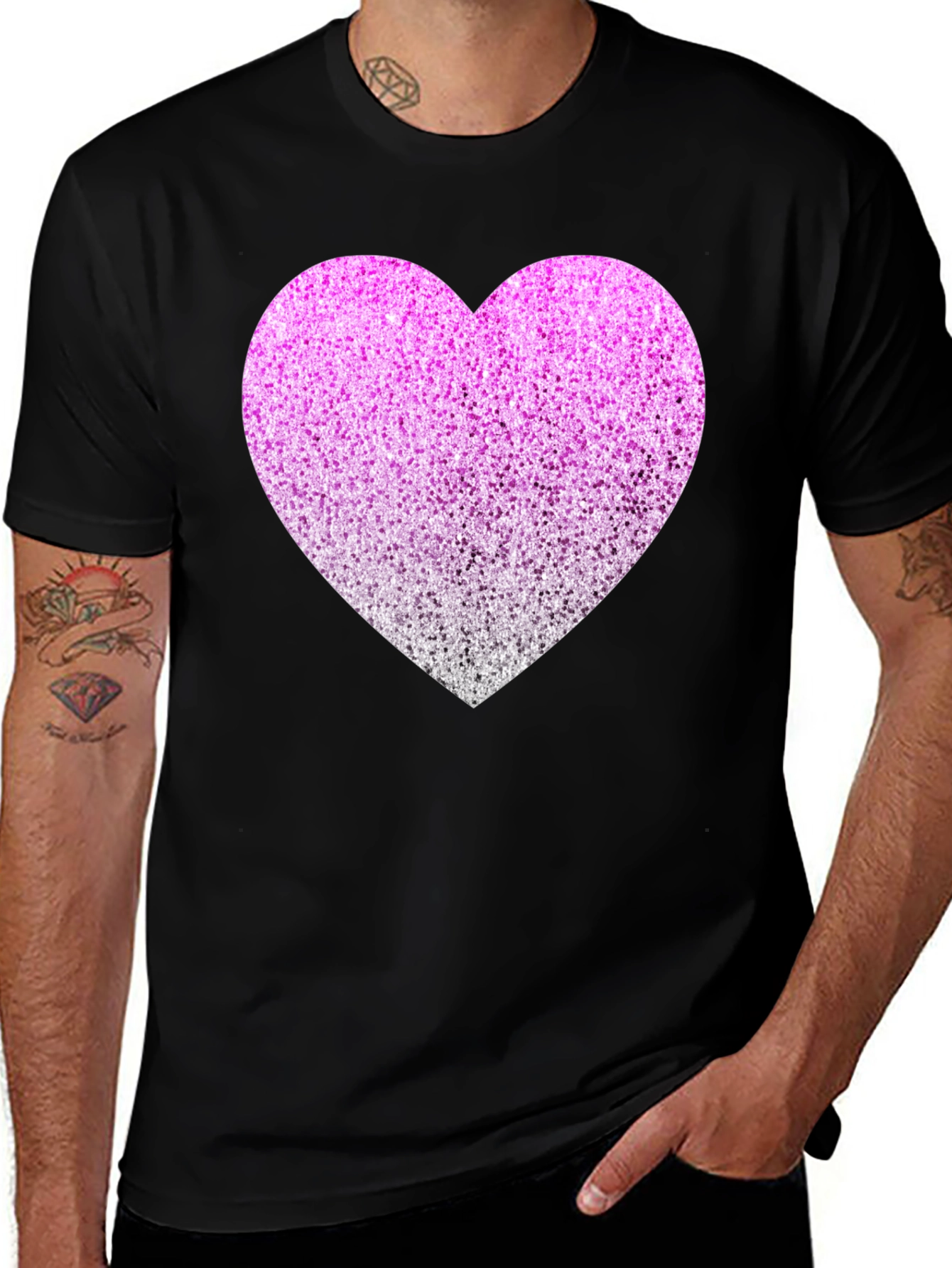 Variant 17 of Sparkly Heart Graphic Tee - Black Cotton Blend
