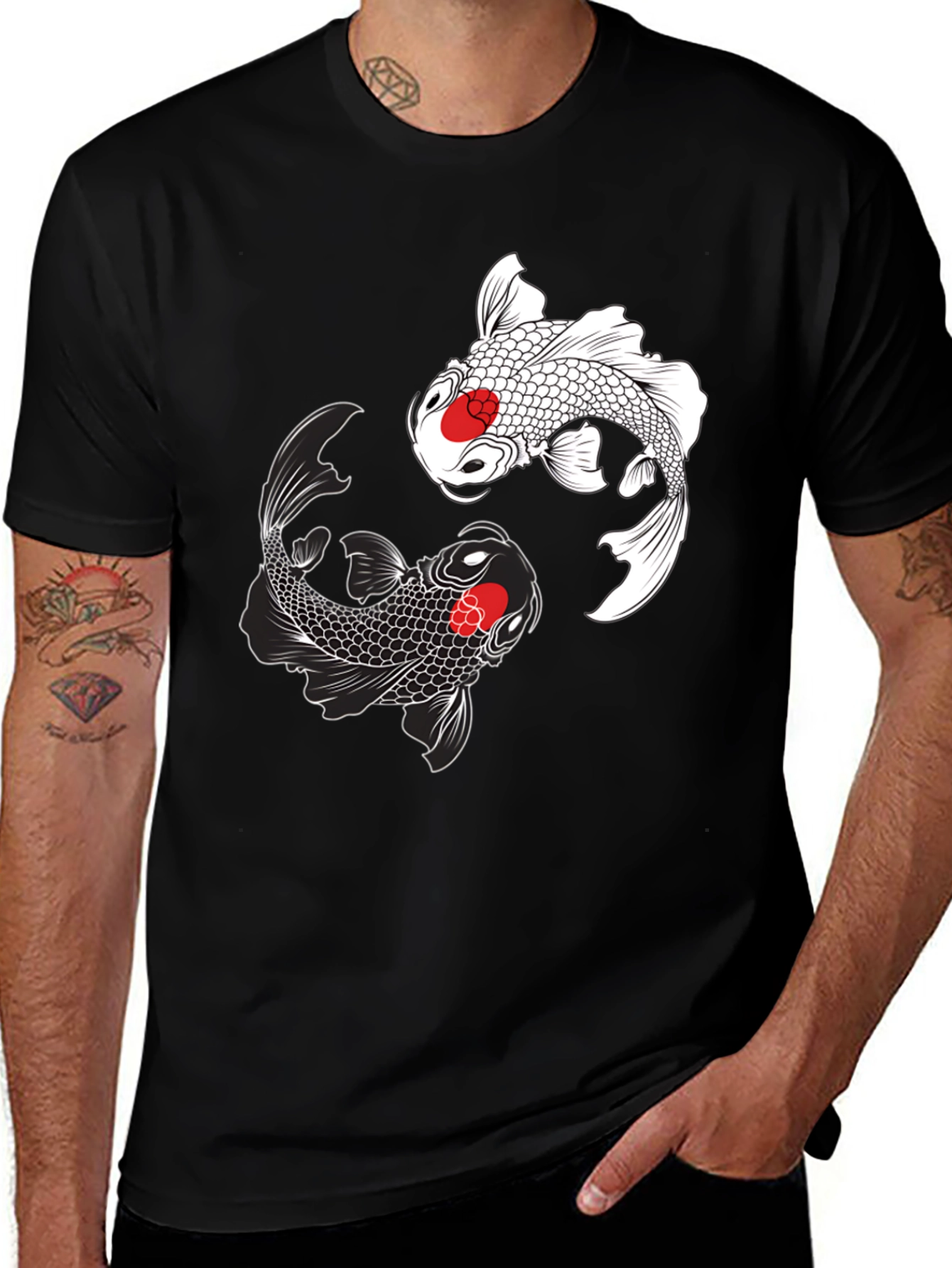 Black Koi Fish Yin Yang Graphic Tee - Black main image