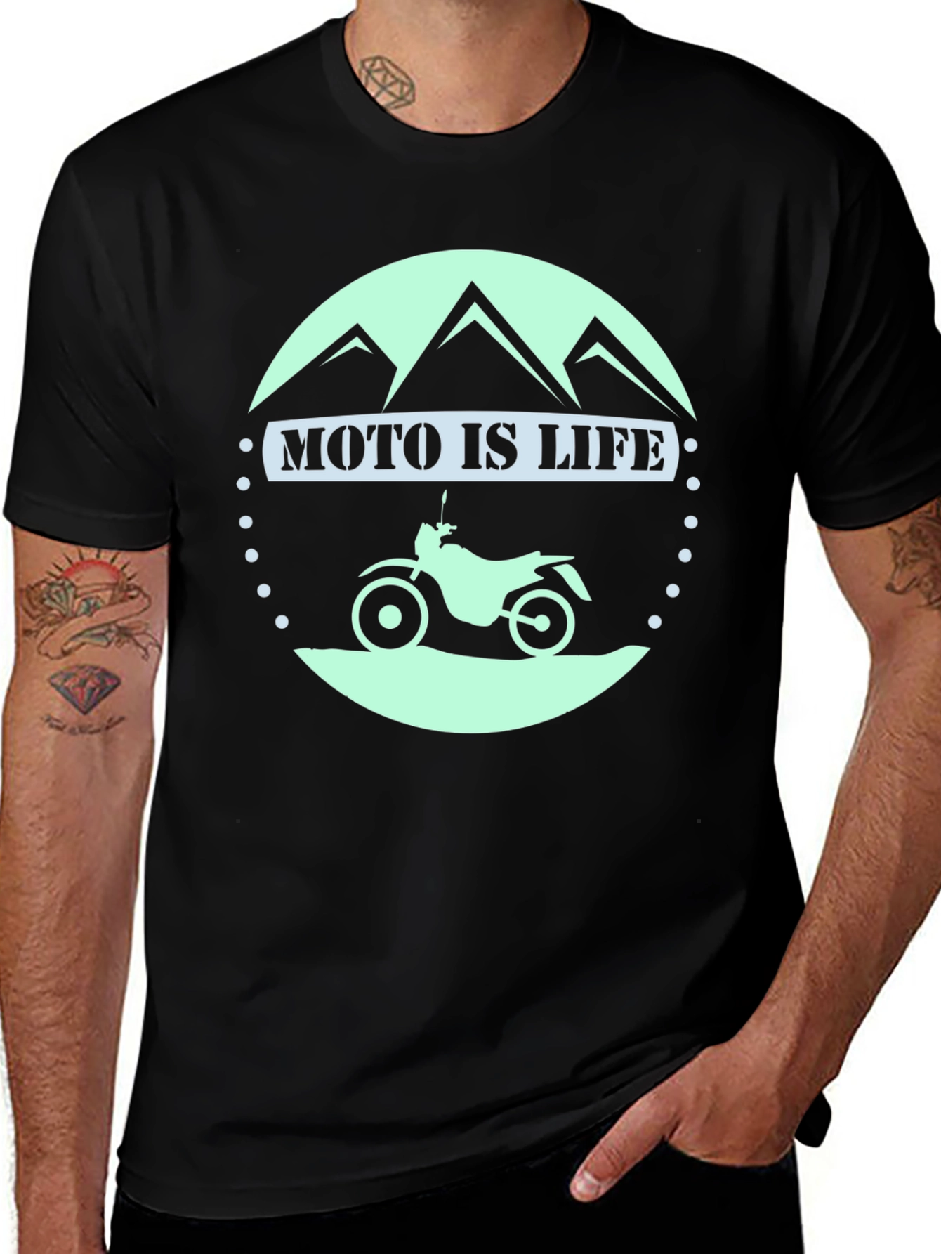 Variant 23 of Moto Is Life T-Shirt - Mountain & Motorcycle Design