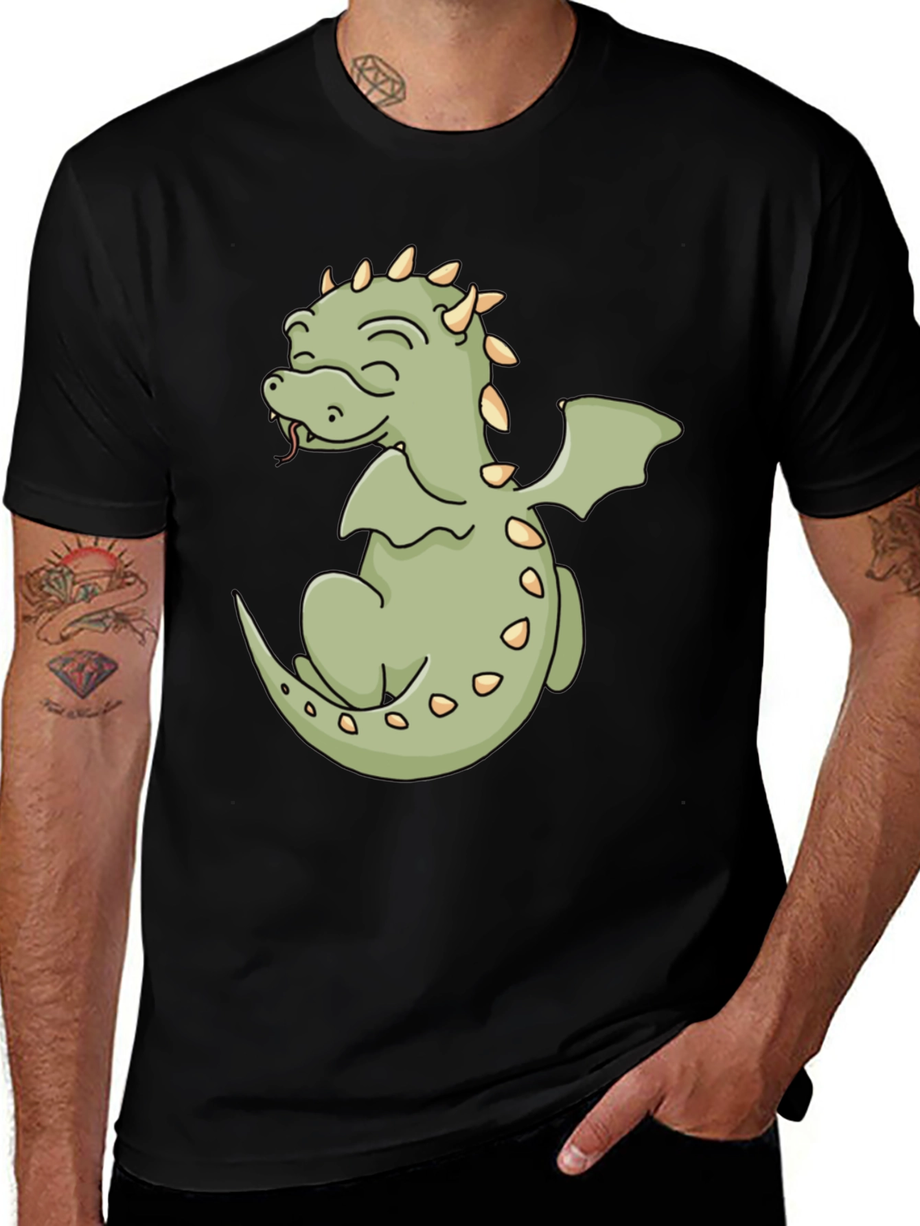 Variant 2 of Cute Dragon Graphic Tee - Black Cotton Shirt