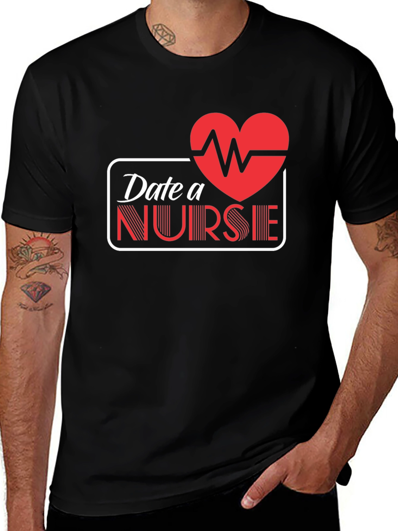 Variant 22 of Date A Nurse T-Shirt - Heartbeat Graphic Tee
