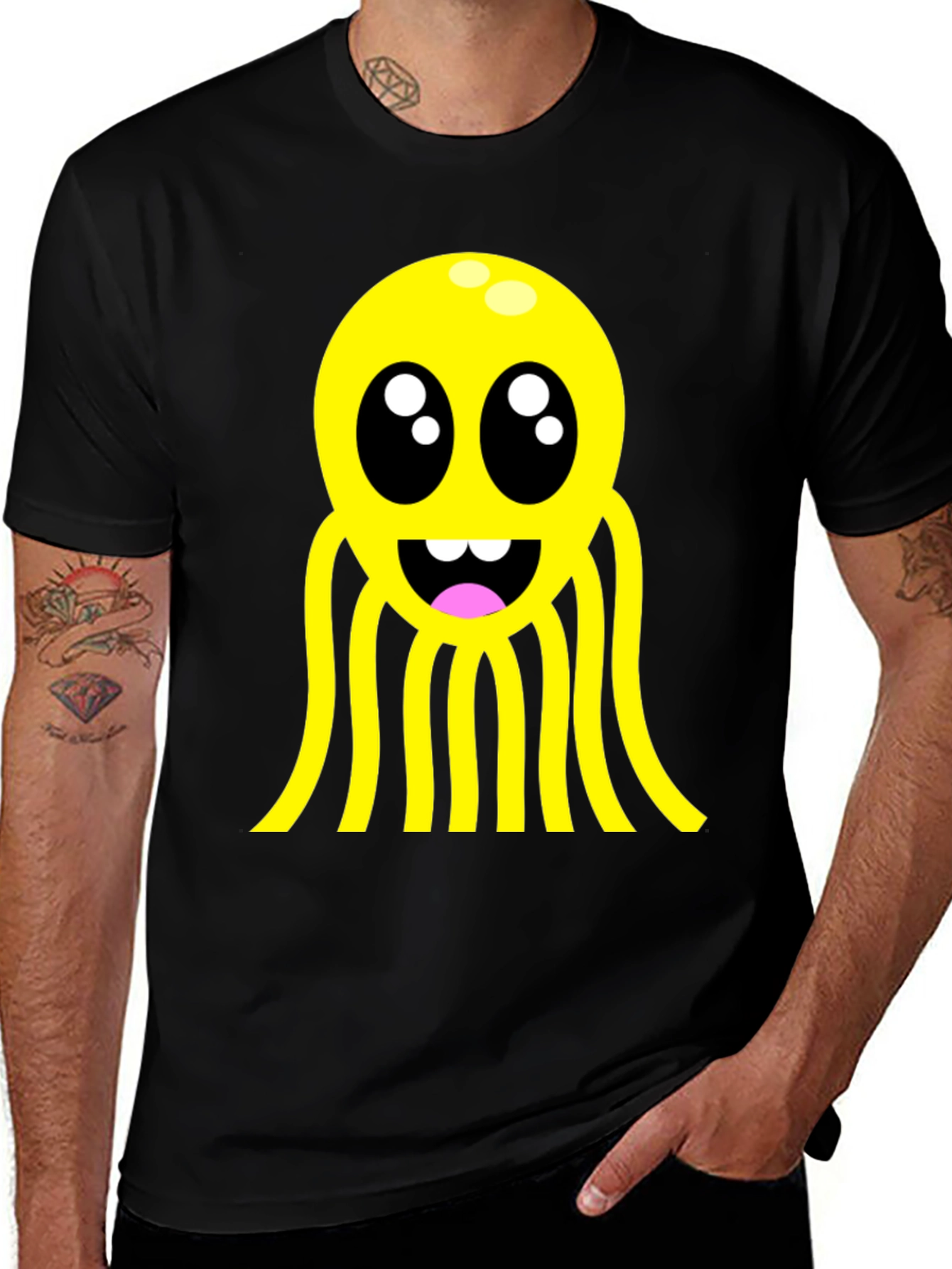 Variant 13 of Black T-Shirt with Cute Yellow Octopus Design