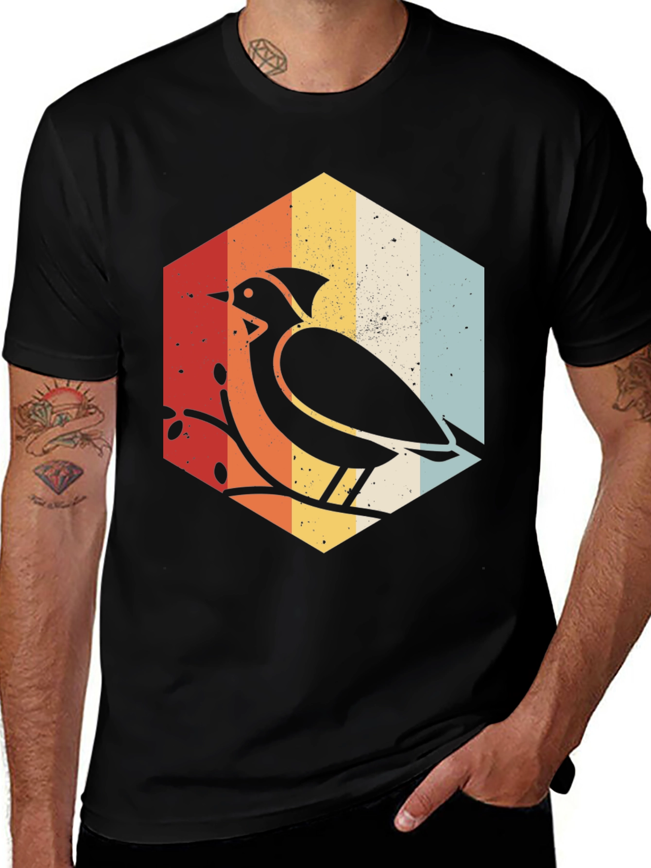 Variant 28 of Retro Bird Graphic Tee - Vintage Hexagon Design