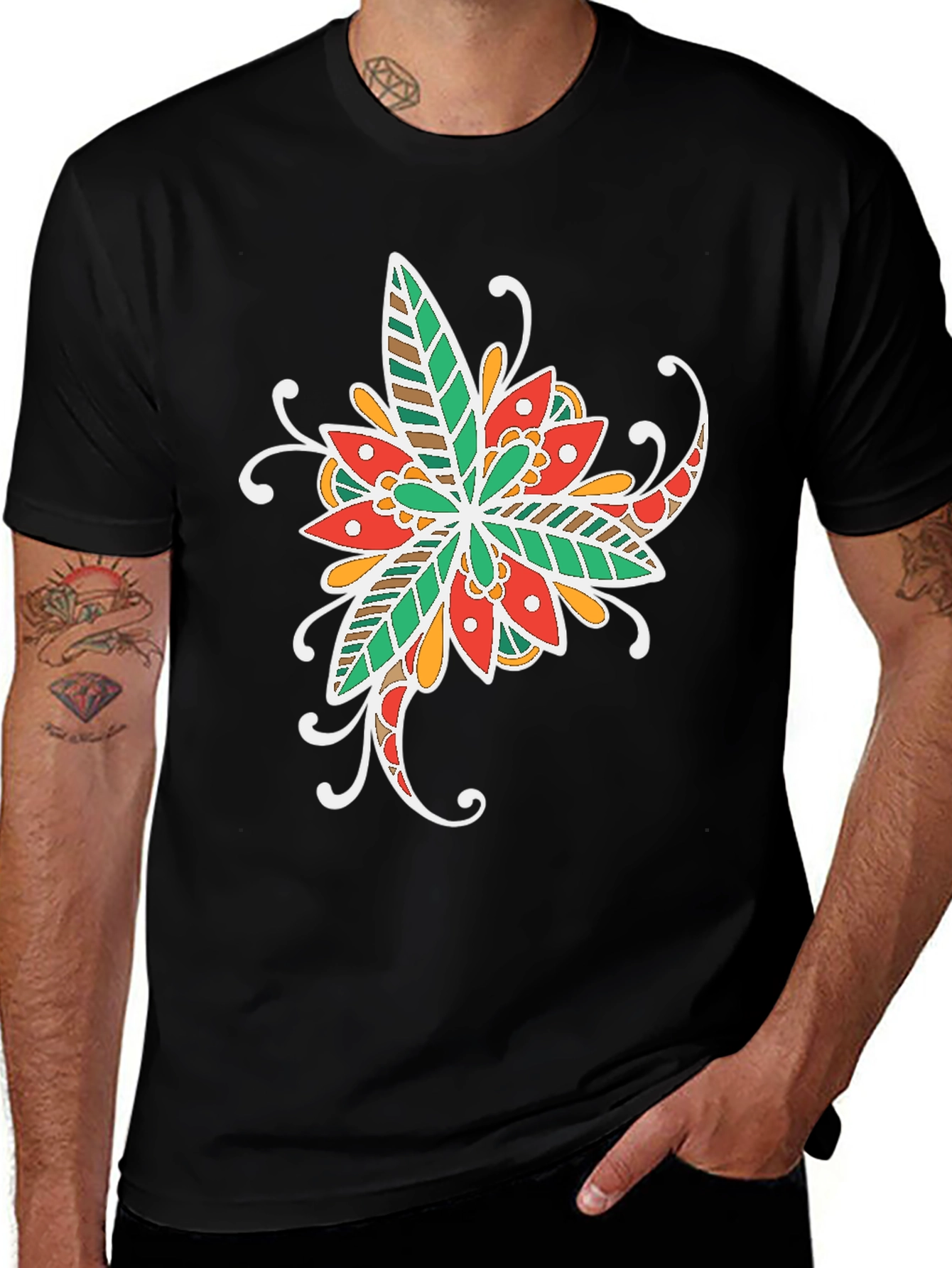 Variant 25 of Floral Mandala Graphic Tee - Soft Black Cotton