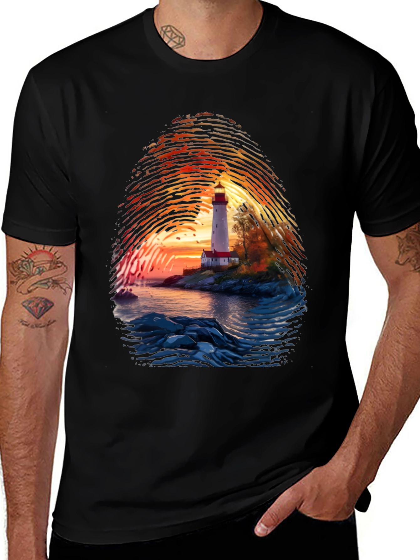 Variant 14 of Lighthouse Fingerprint Graphic Tee