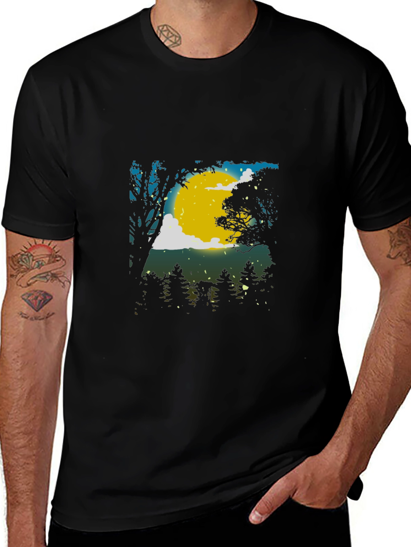 Variant 13 of Moonlit Forest Graphic Tee - Black Cotton Blend