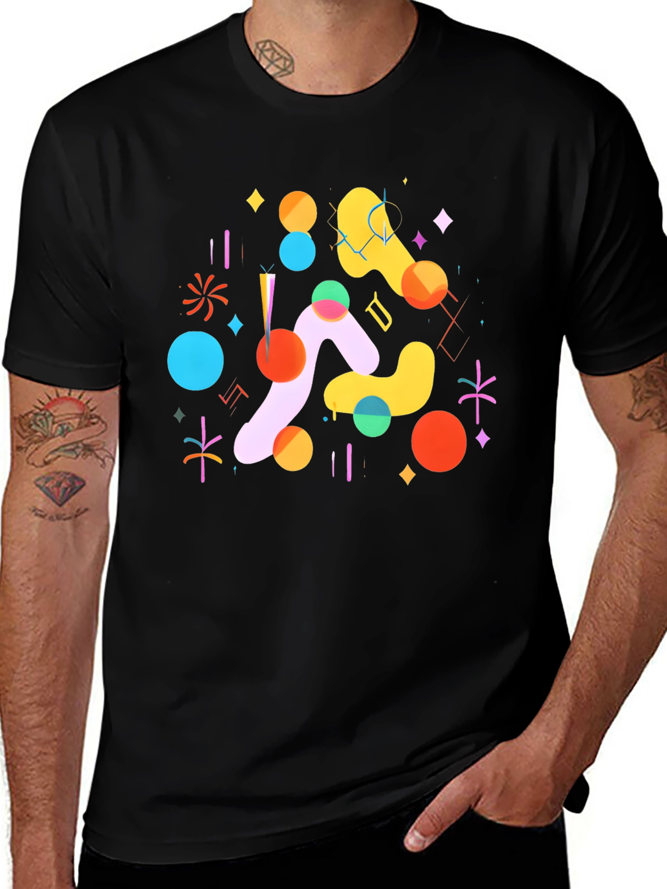 Variant 23 of Abstract Geometric Graphic Print Black T-Shirt