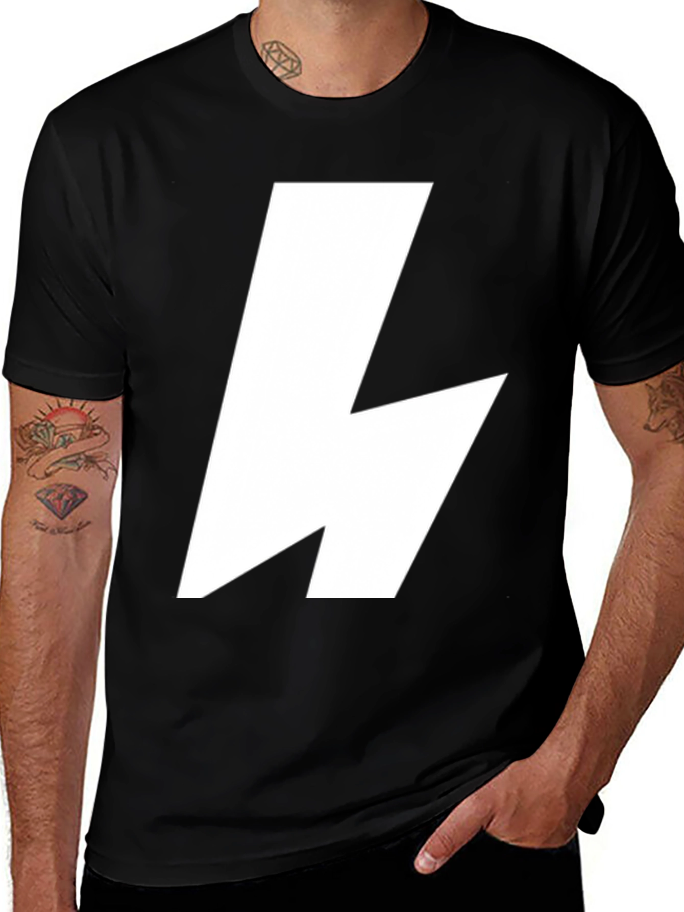 Variant 7 of Black T-Shirt with Bold White Lightning Bolt Graphic