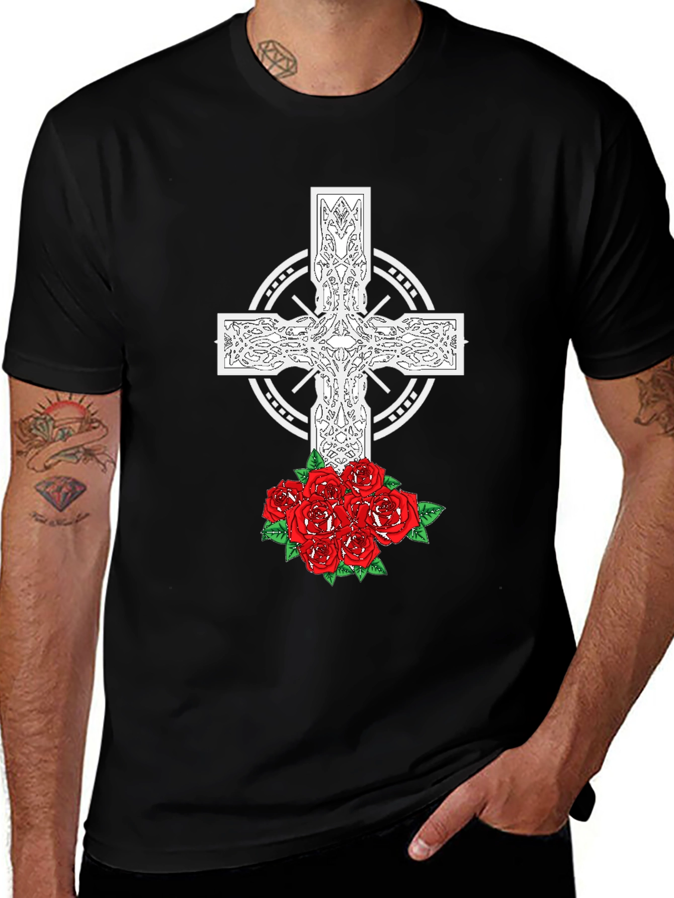 Variant 24 of Celtic Cross and Roses Graphic Tee