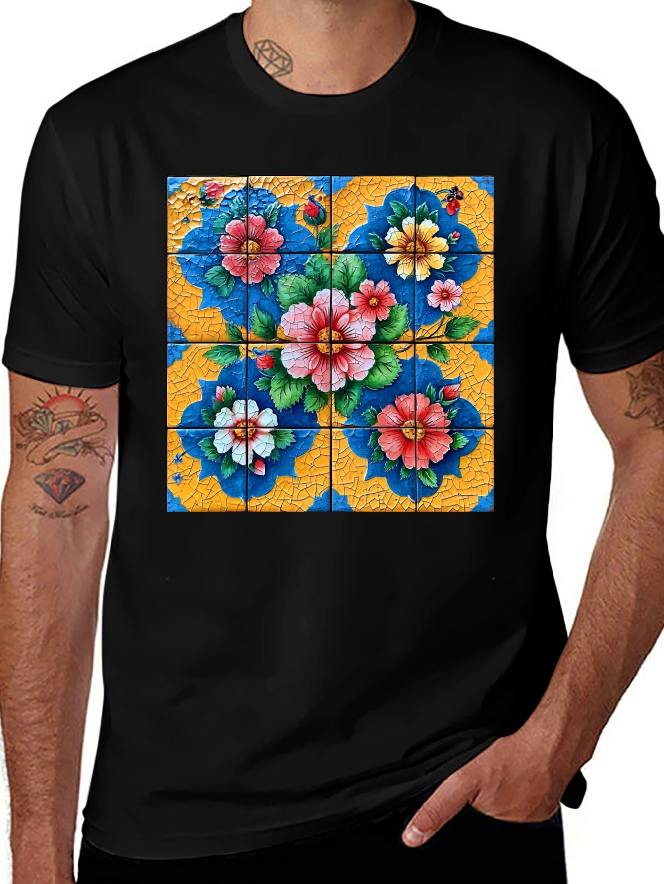 Variant 4 of Floral Tile Art Graphic Tee - Unique Design