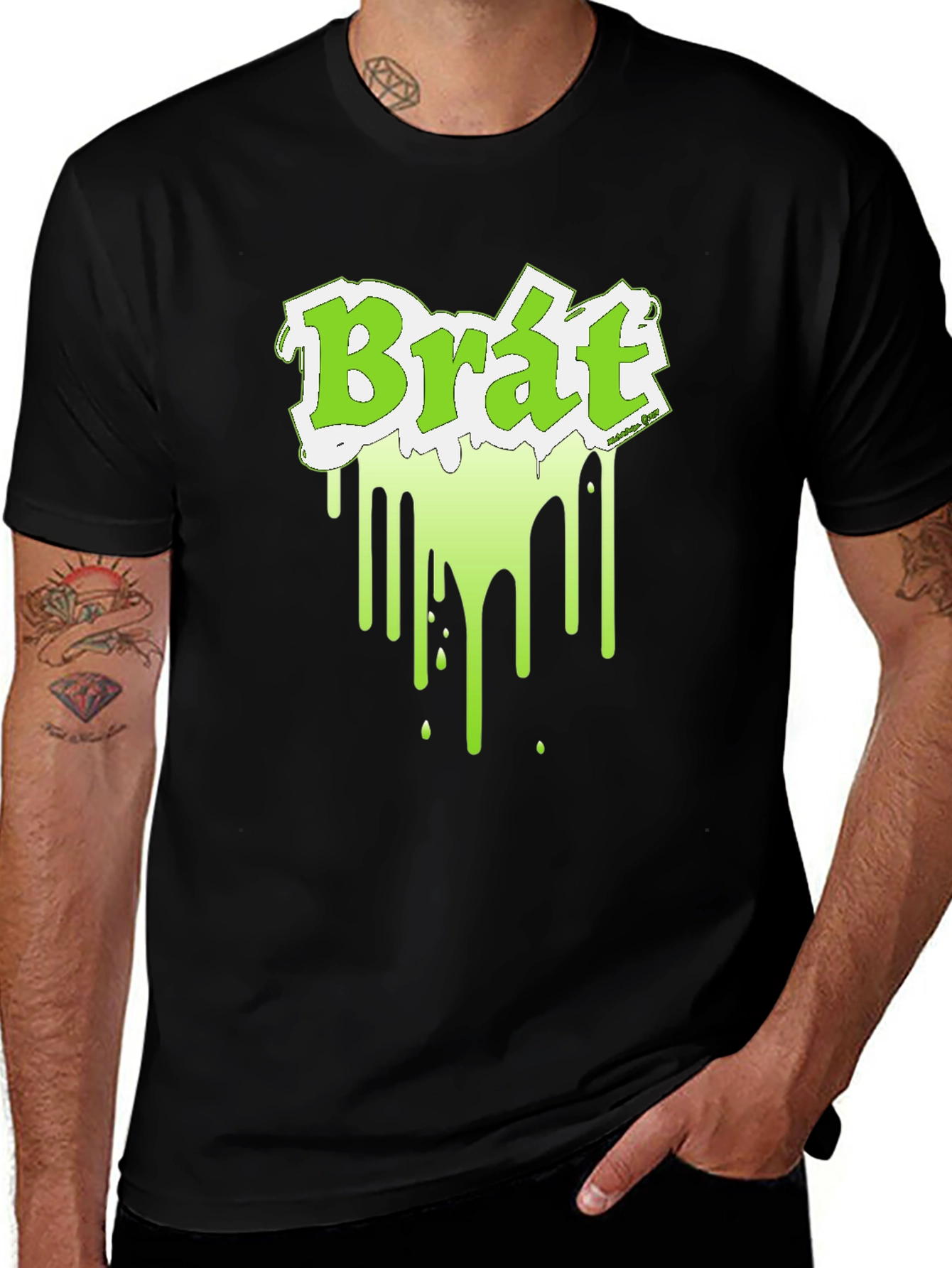 Variant 11 of Brat Green Slime Drip Graphic Black T-Shirt