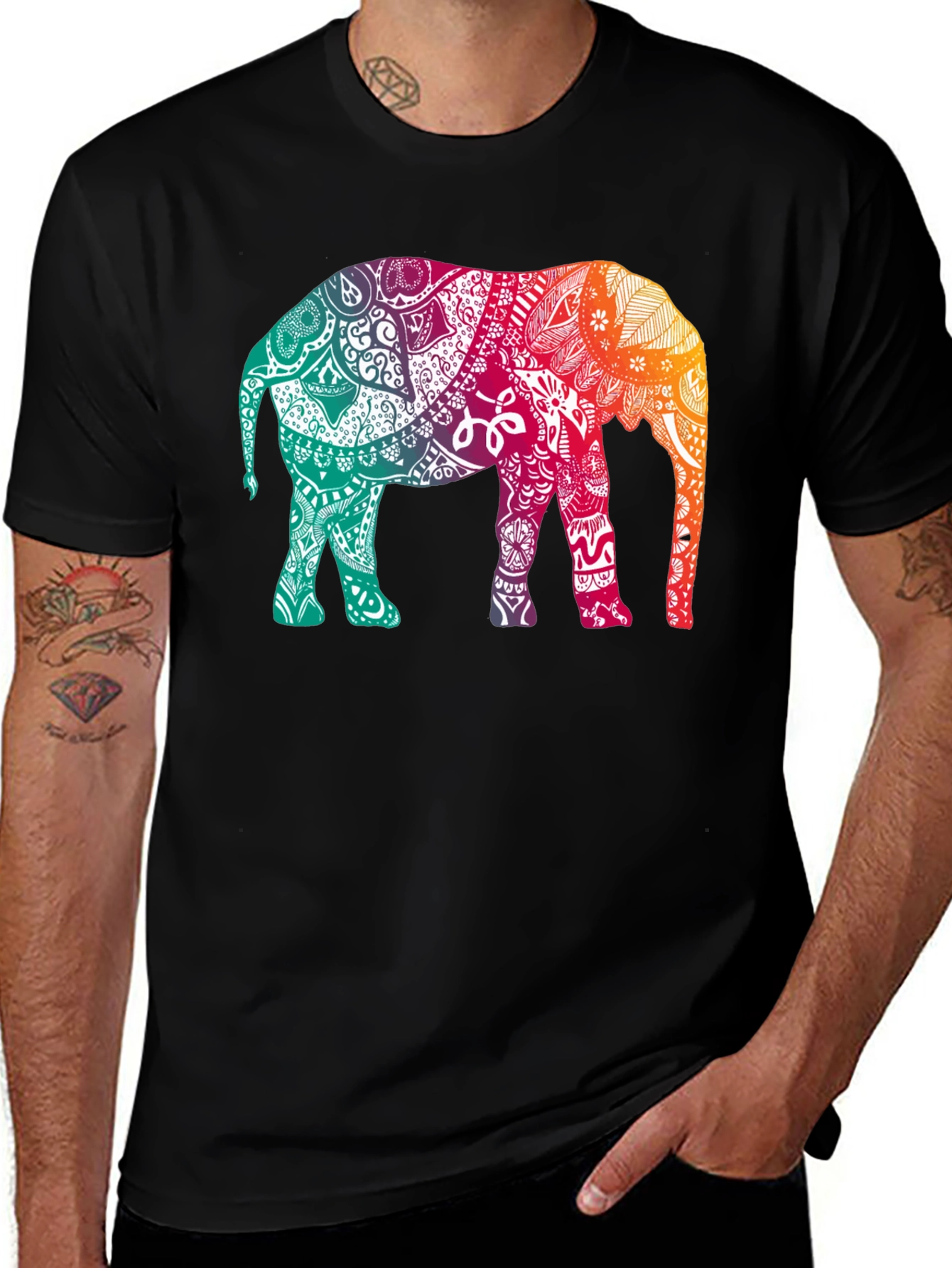 Variant 14 of Elephant Mandala Graphic Tee - Stylish Men's Black T-Shirt