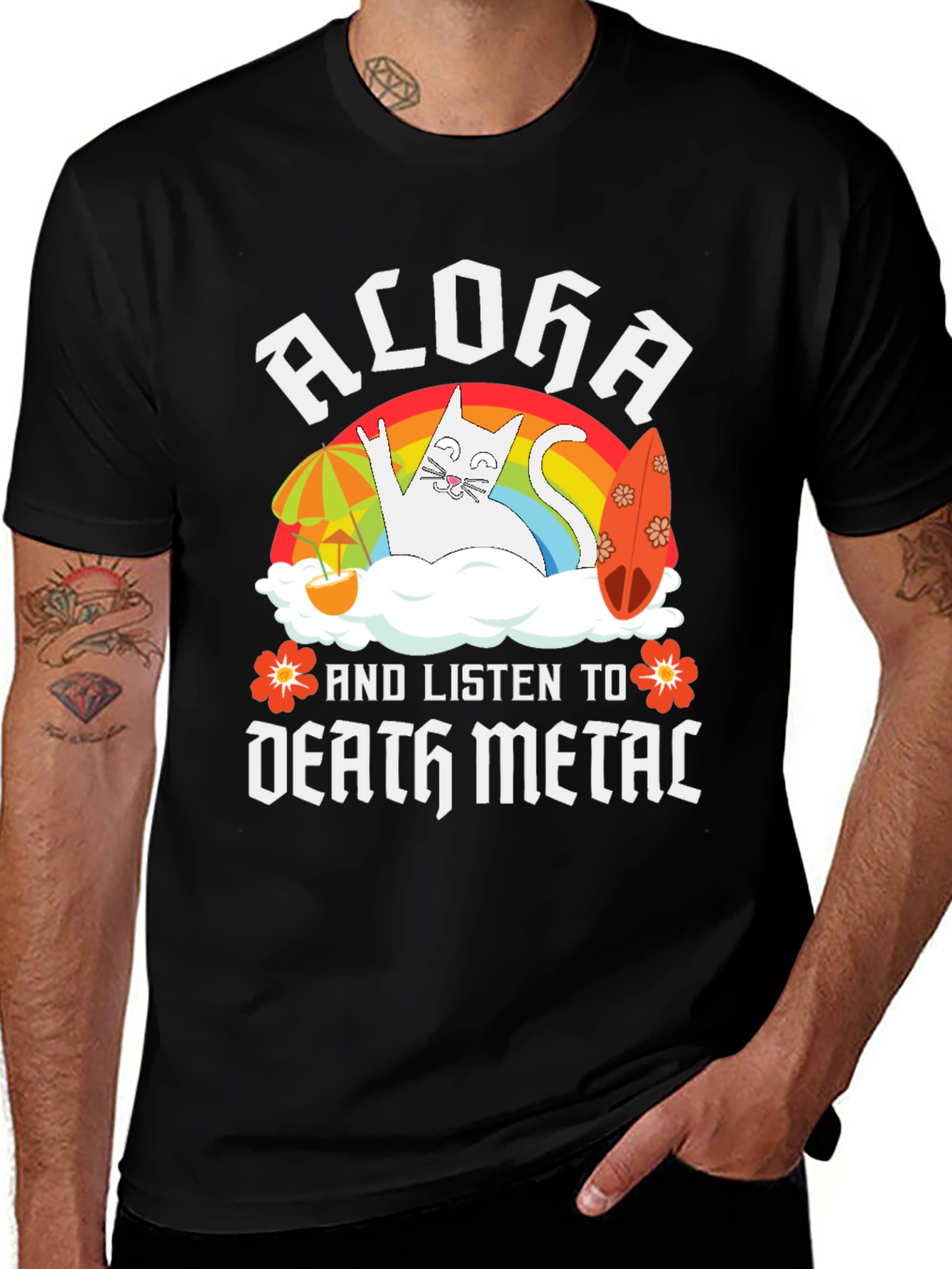 Variant 16 of Aloha Death Metal Cat T-Shirt