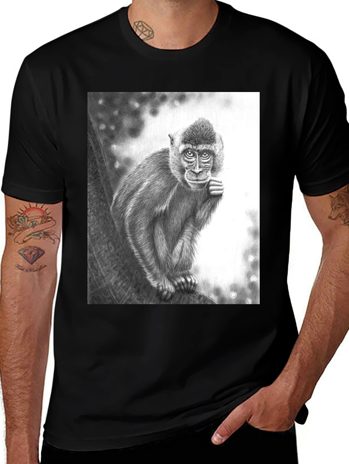 Variant 27 of Monkey Portrait Graphic T-Shirt - Black