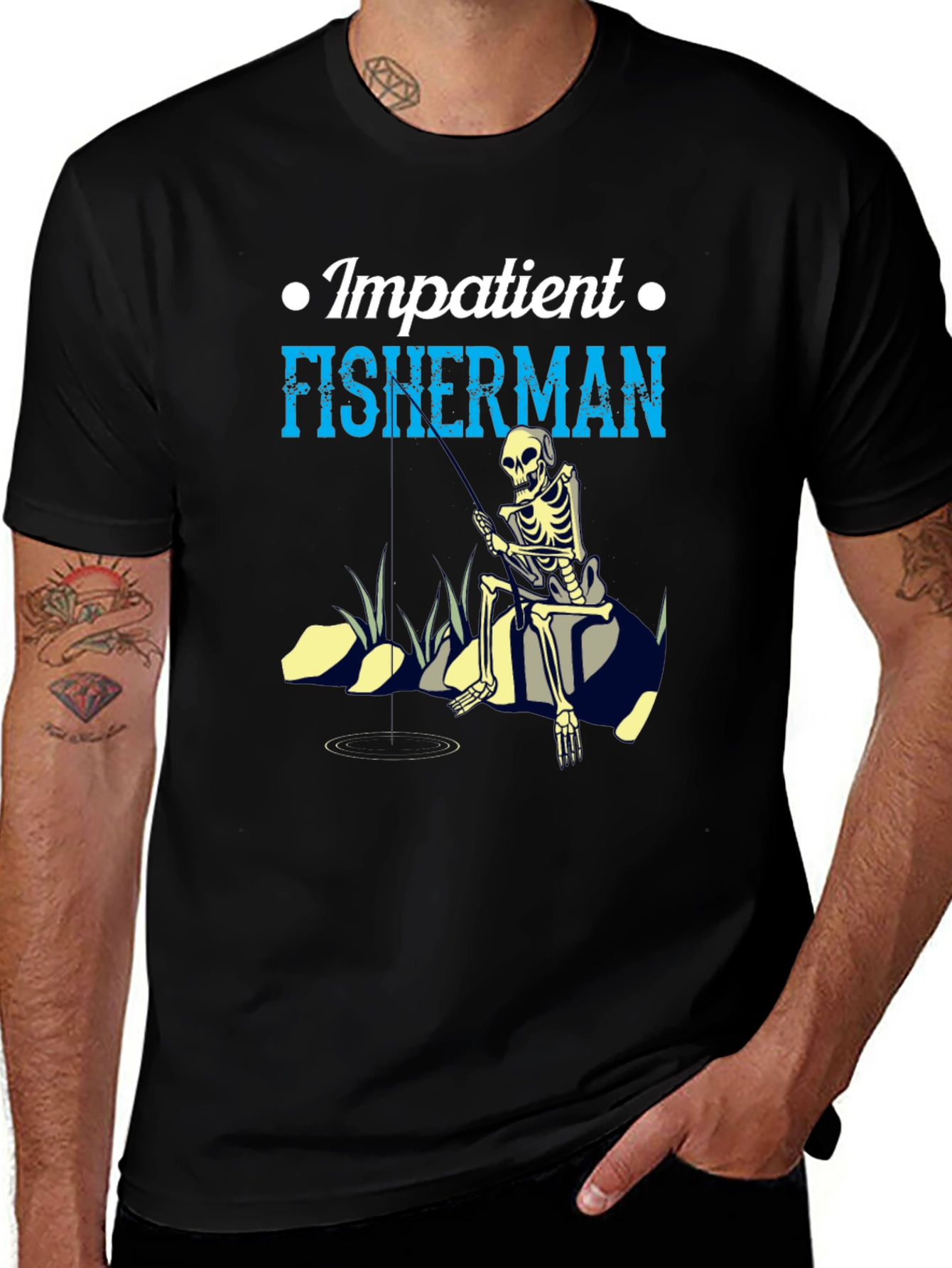 Variant 26 of Impatient Fisherman Graphic T-Shirt - Skeleton Design