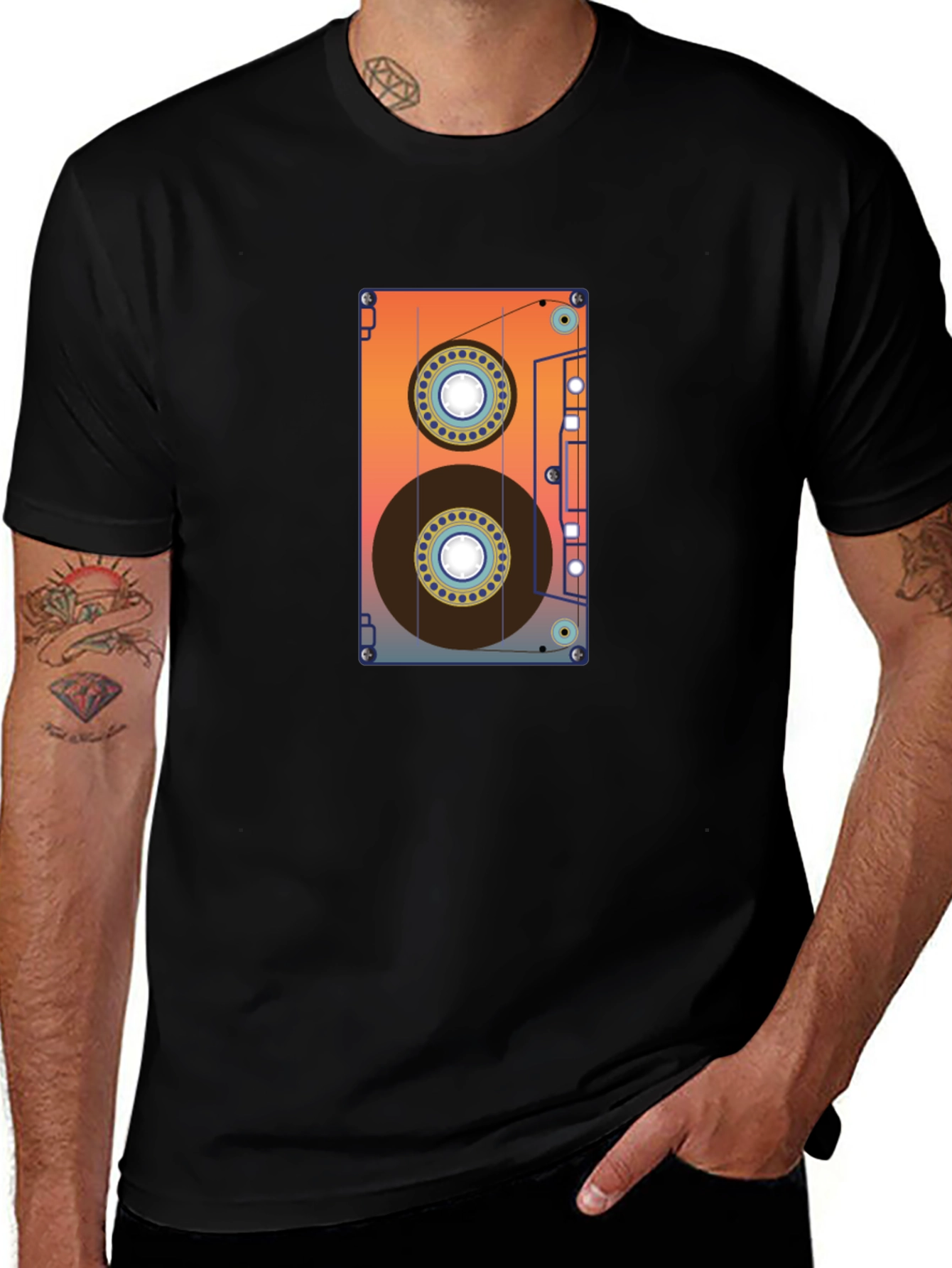 Black Retro Cassette Tape Graphic Tee - Black Cotton Blend main image