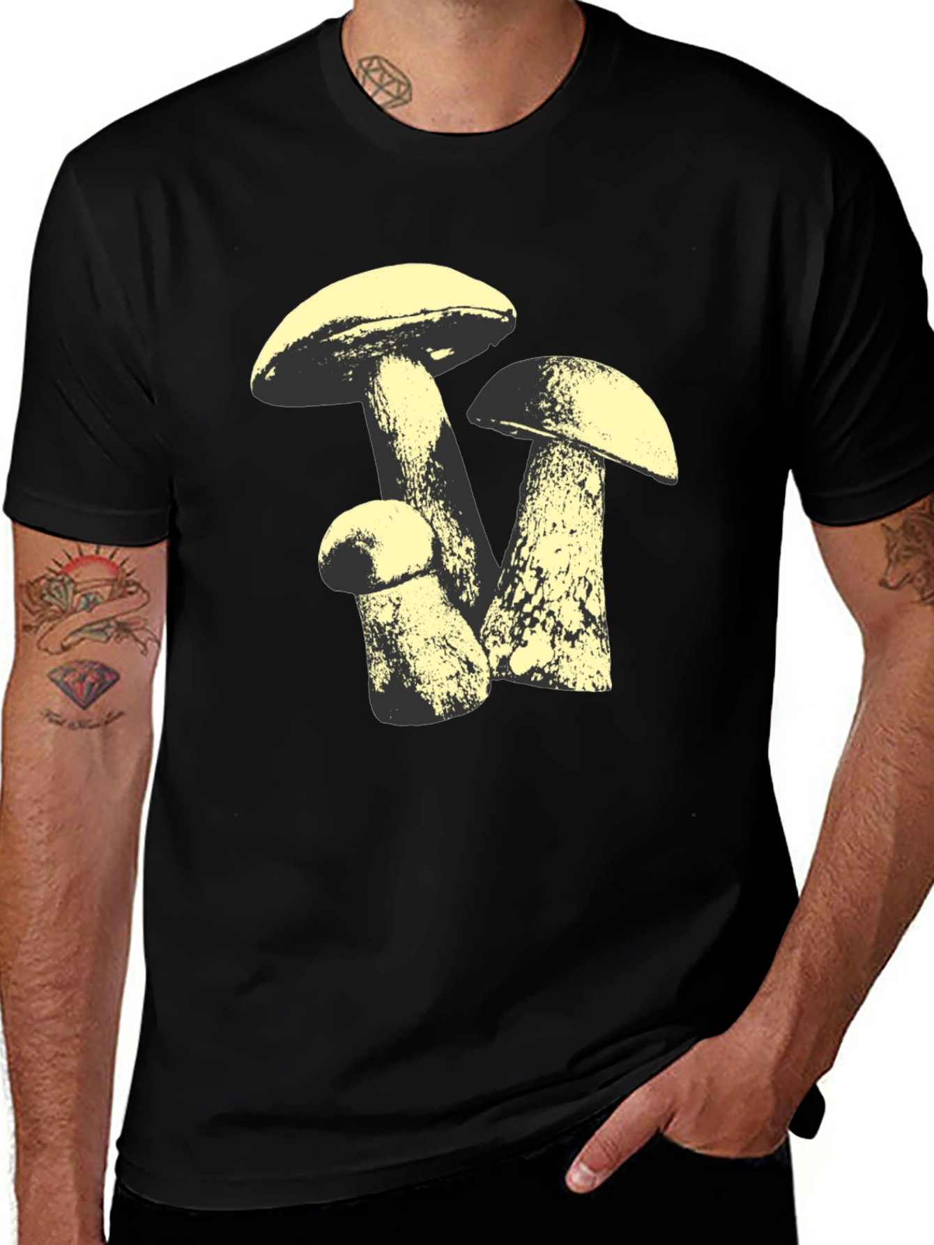 Variant 21 of Mushroom Graphic Tee - Black Cotton T-Shirt