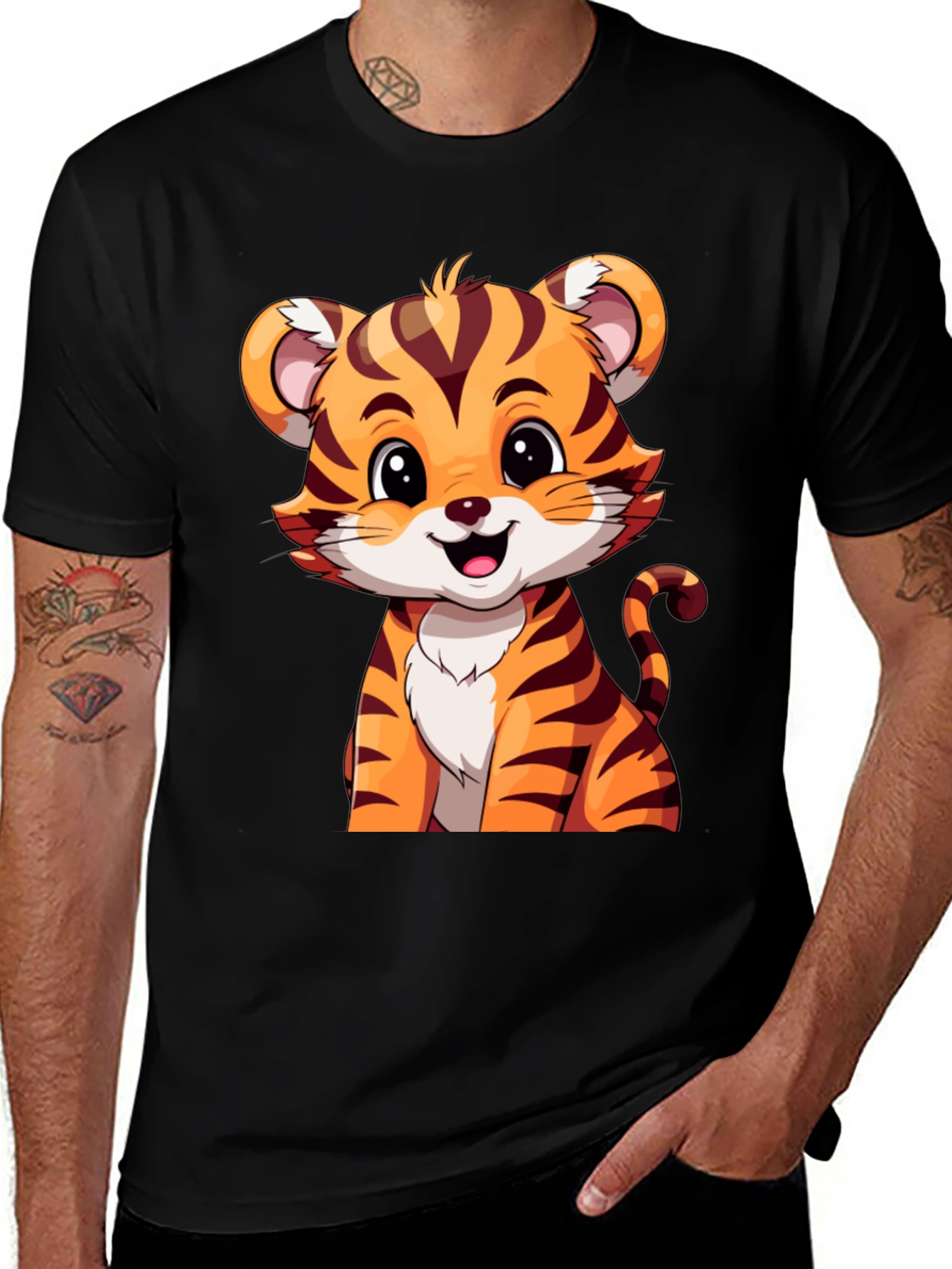Variant 13 of Cute Cartoon Tiger Black T-Shirt
