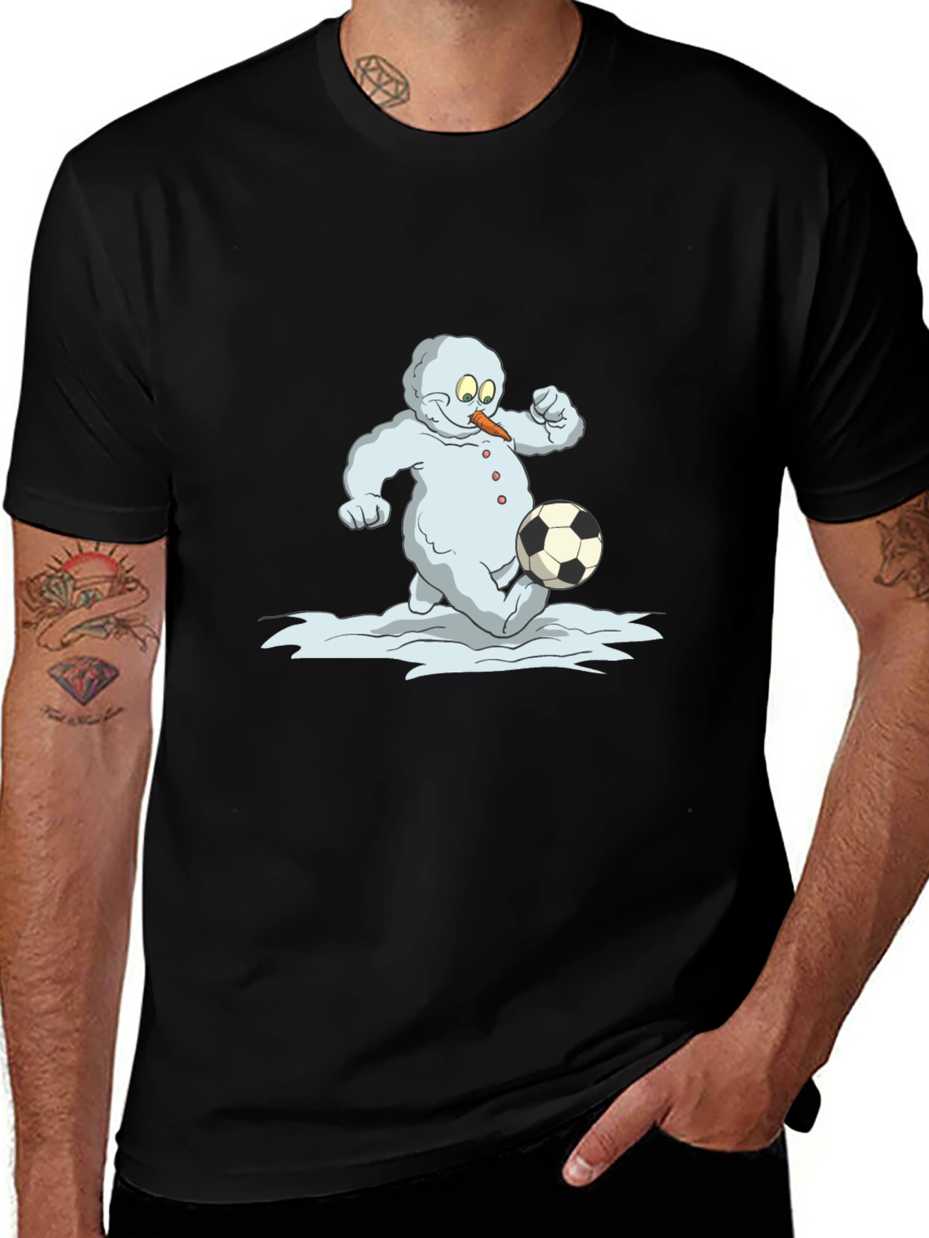 Variant 16 of Snowman Soccer T-Shirt - Black Cotton Tee