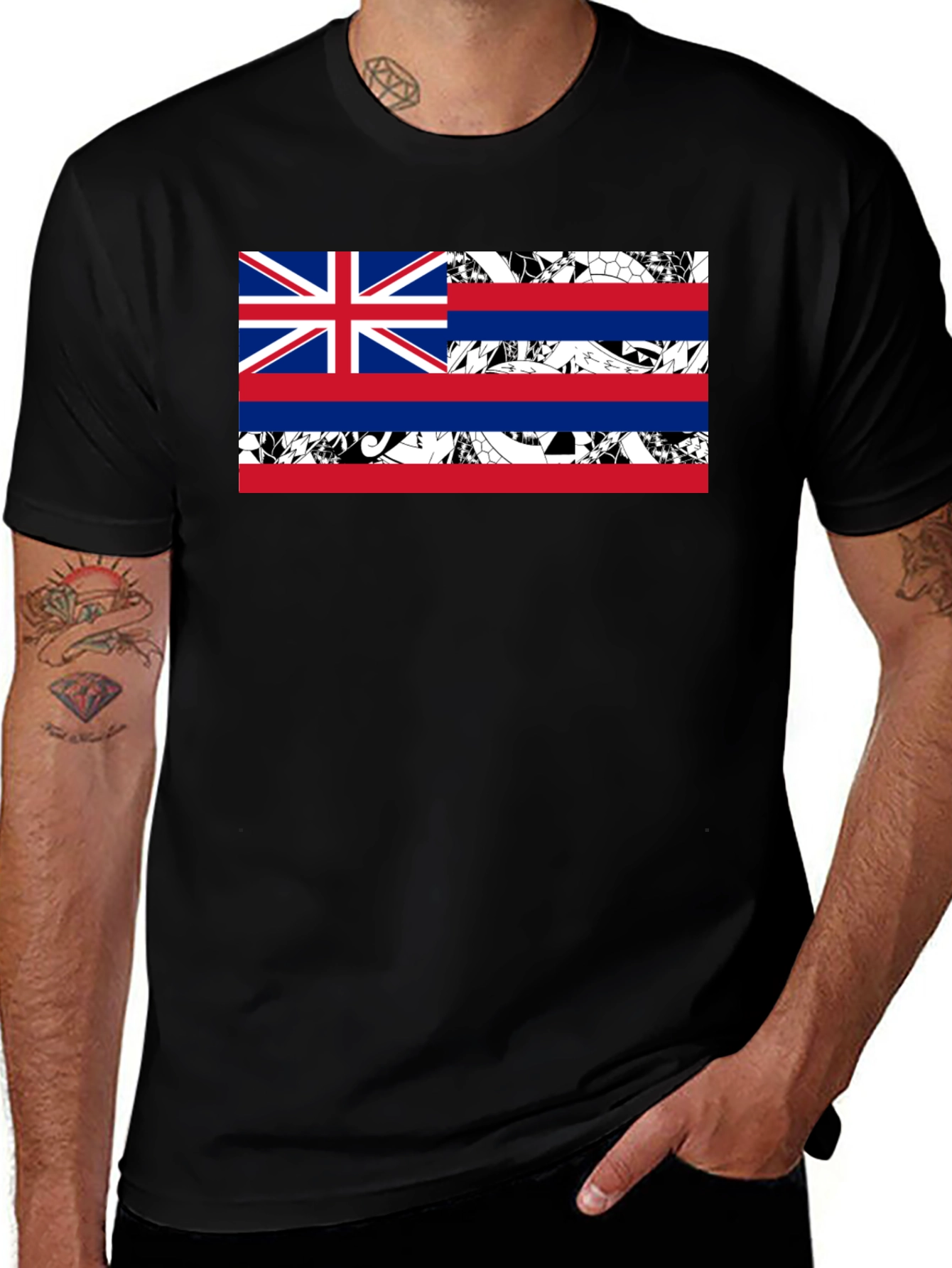 Variant 10 of Hawaii Flag Graphic Print Black T-Shirt