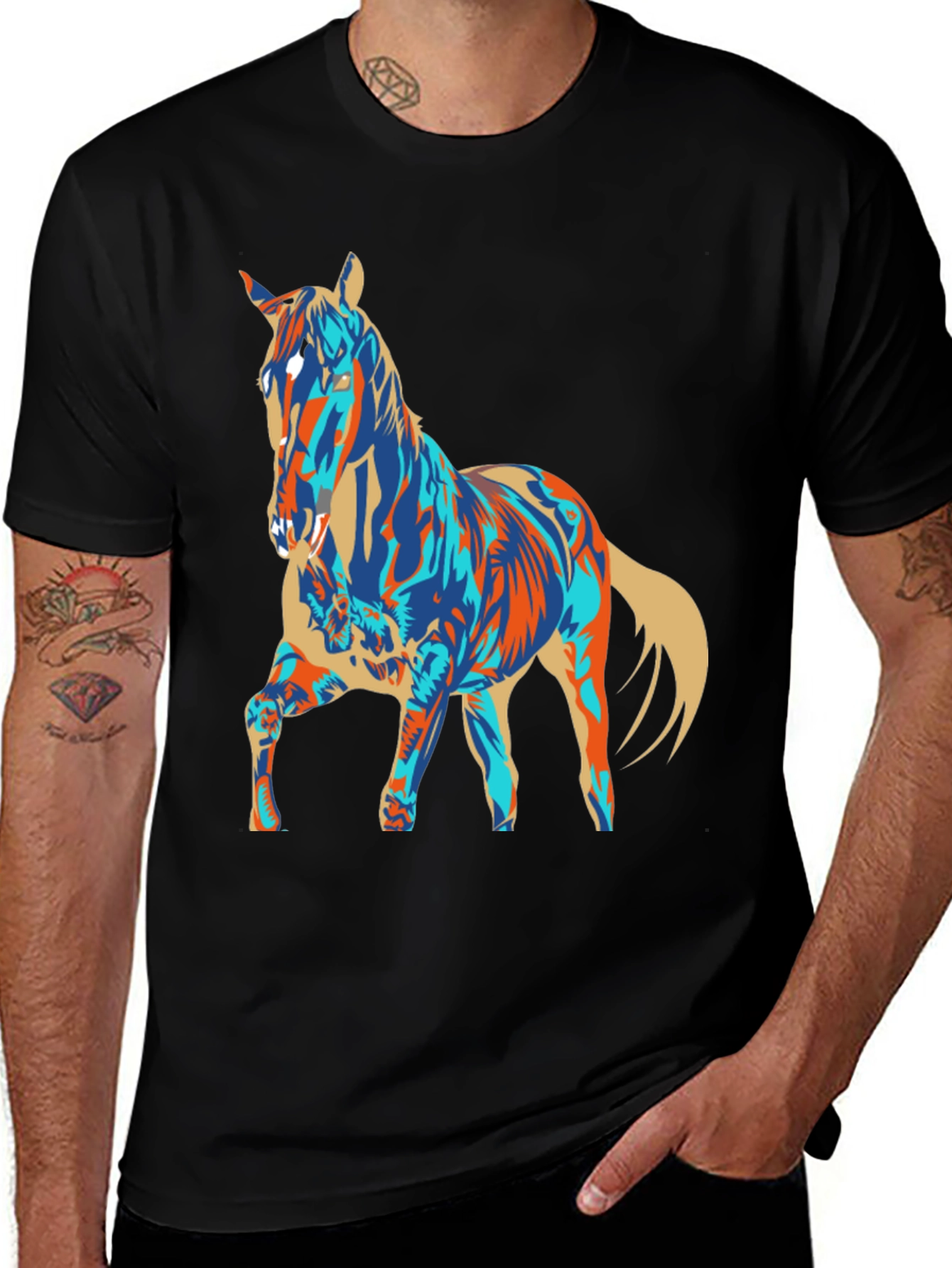 Variant 24 of Abstract Horse Graphic Tee - Men's Black T-Shirt